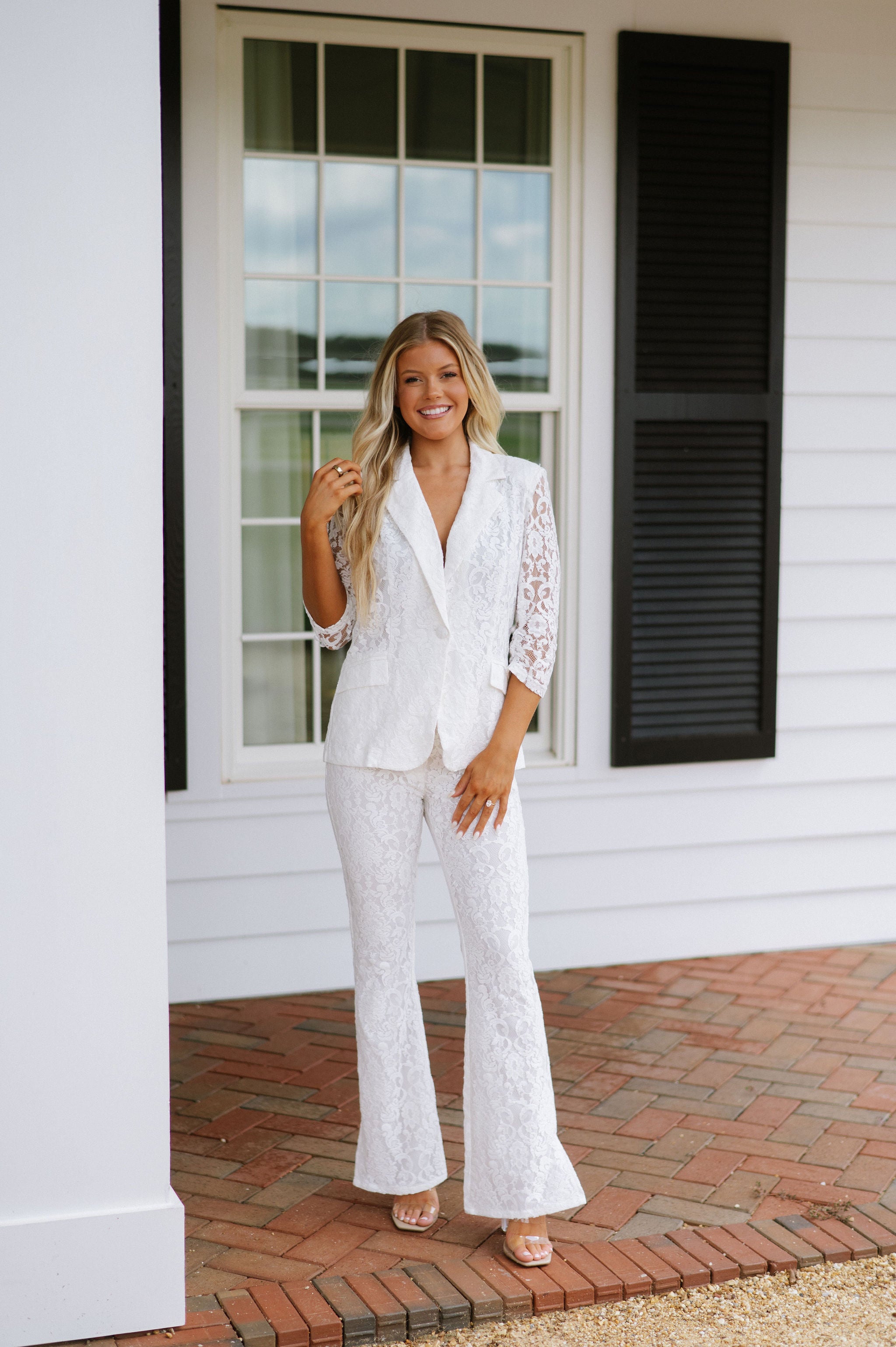 Lace Blazer Pants Set-Off White