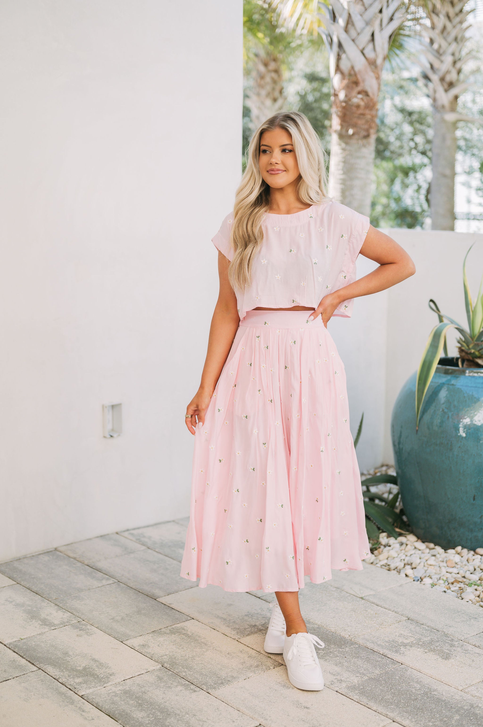 Darcy Crop Top & Midi Skirt Set- Light Pink