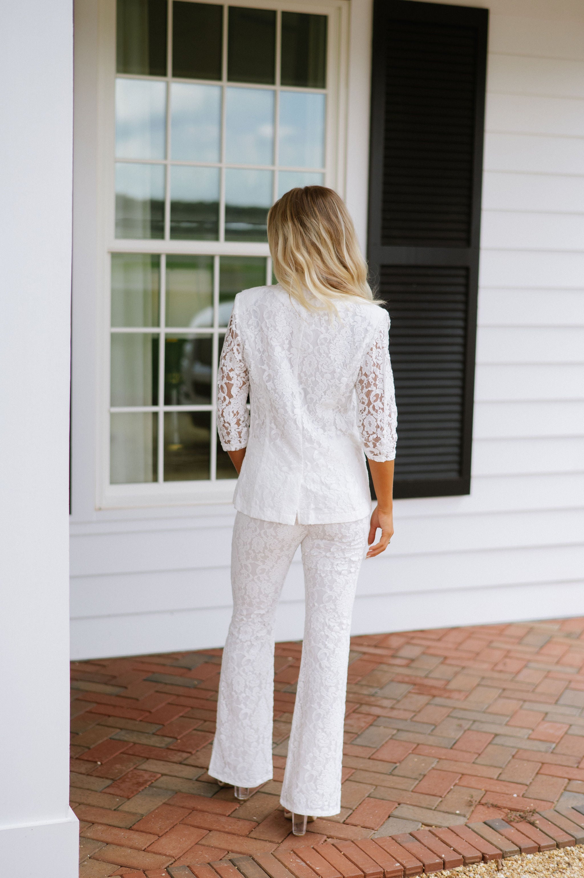 Lace Blazer Pants Set-Off White