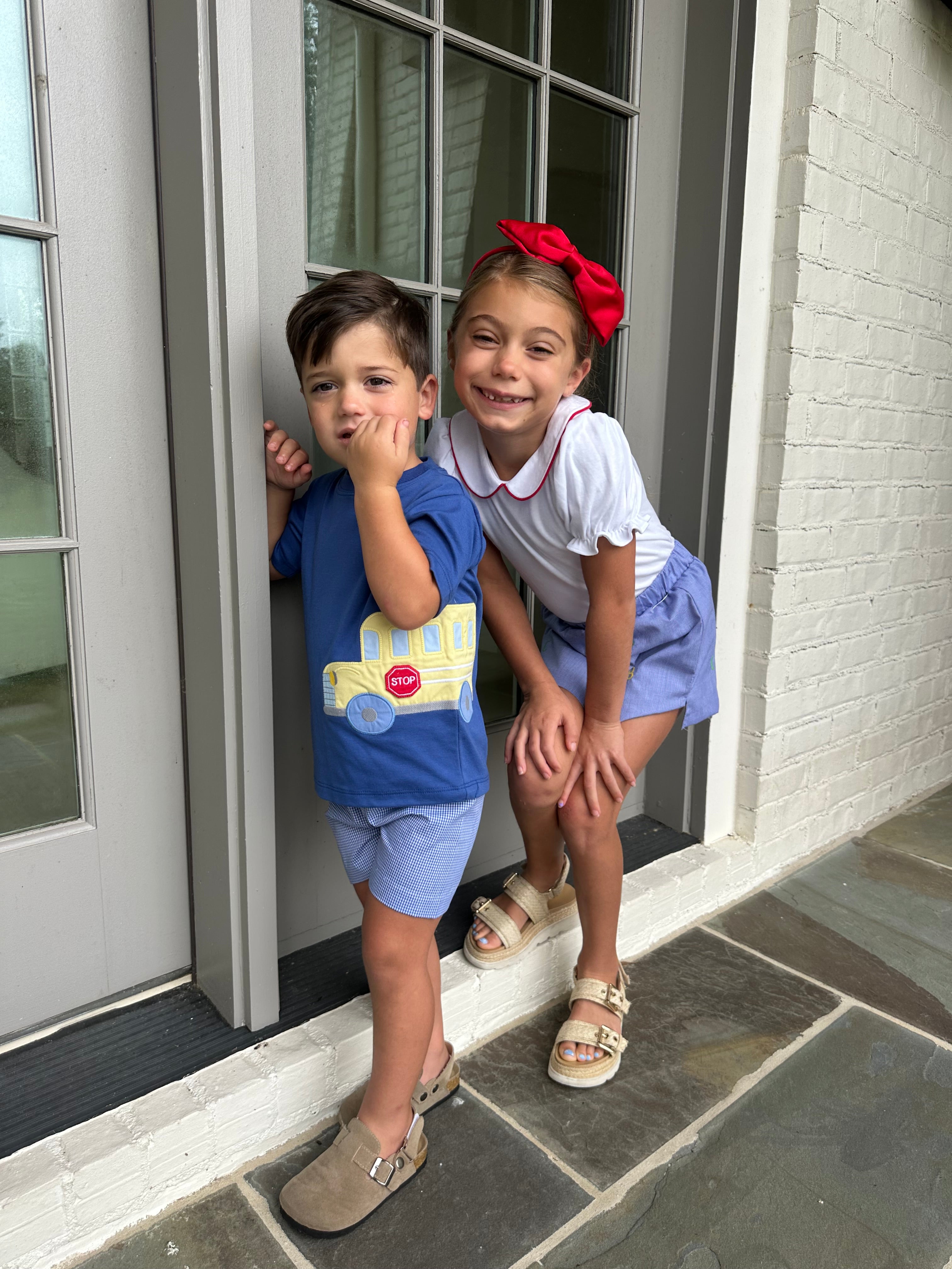 School Bus Shorts-Royal Blue Gingham