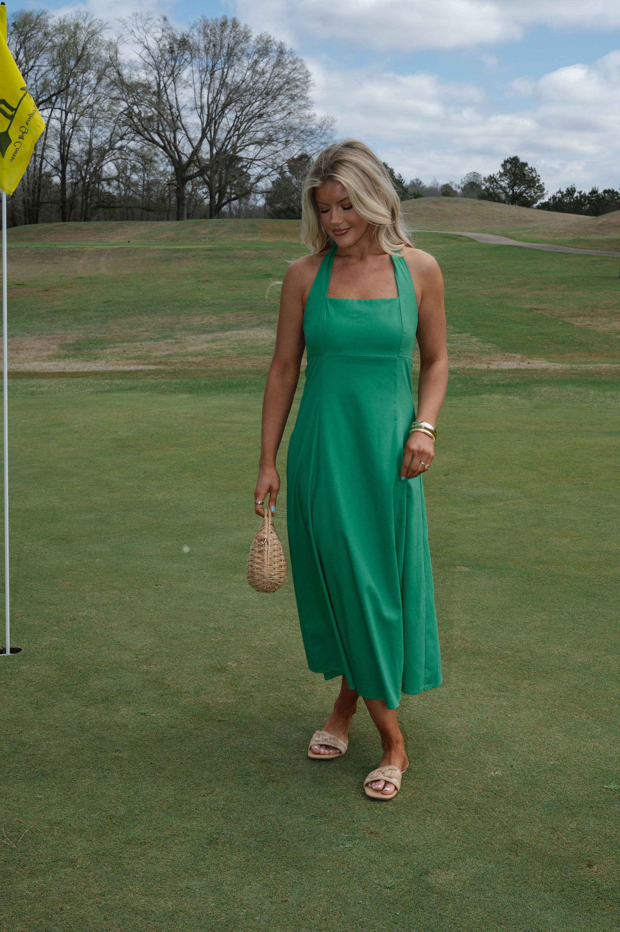 Jane Halter Midi Dress-Green