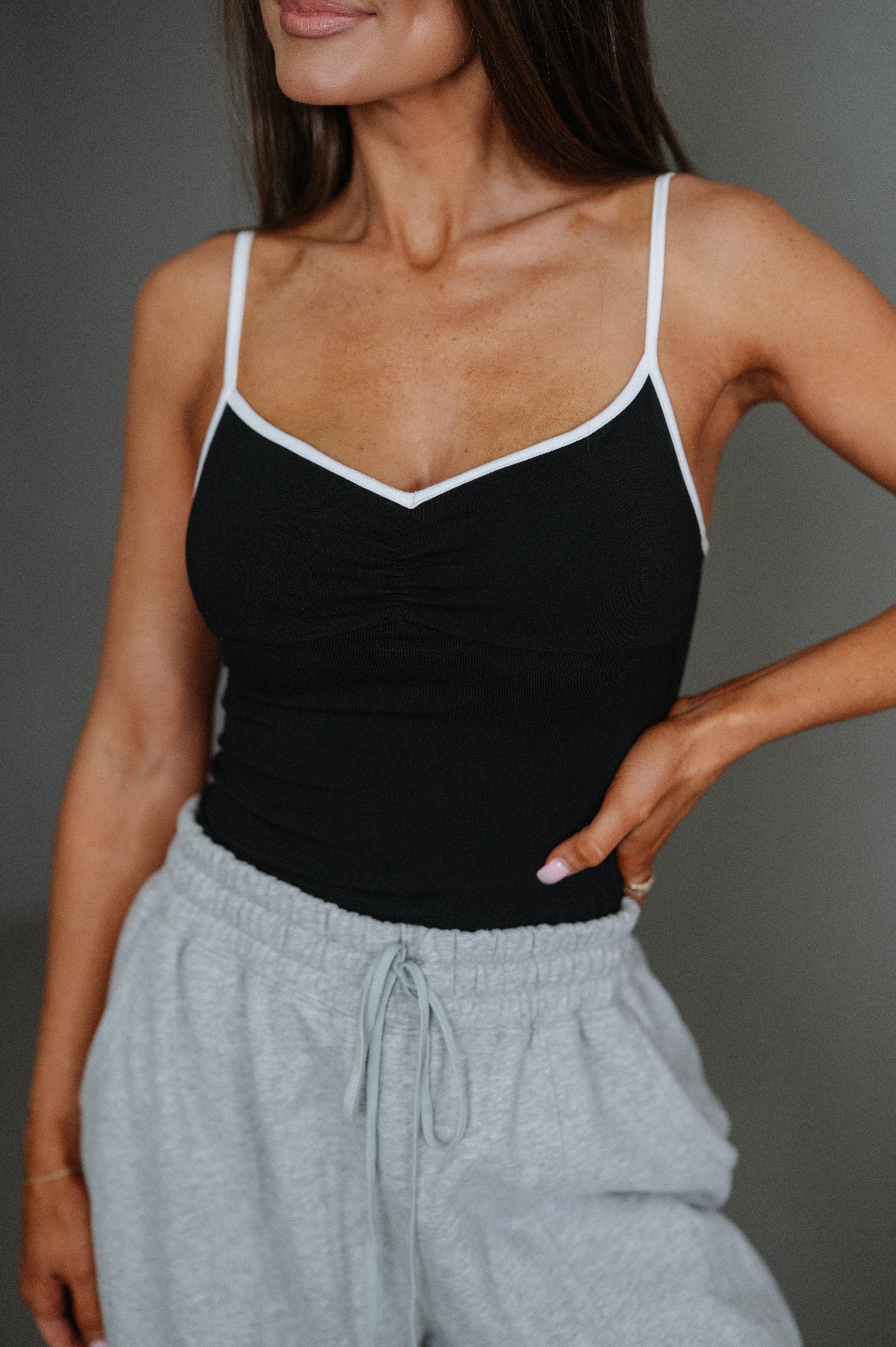 Brooklyn Contrast-Trim Top-Black/White