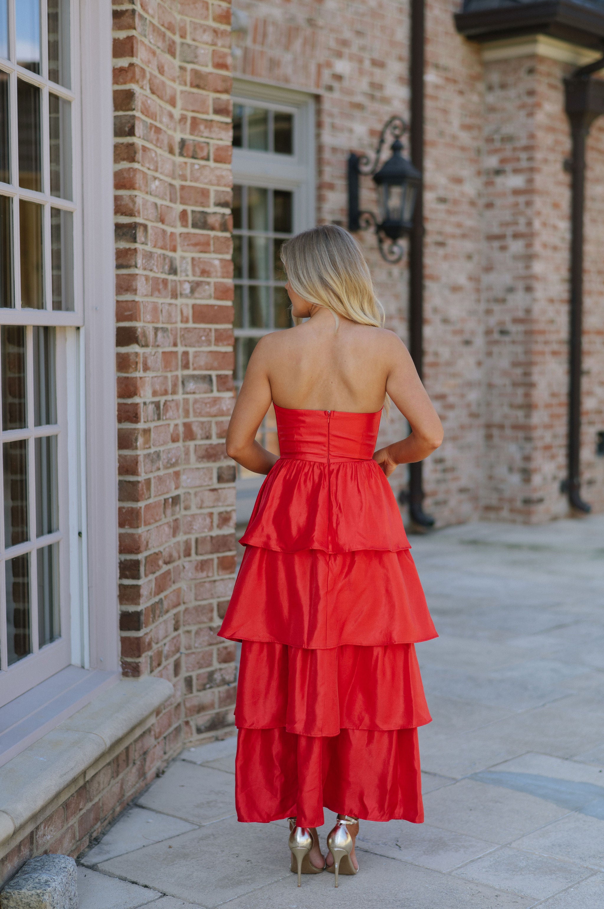 Kourtney Ruffle Maxi Dress-Red