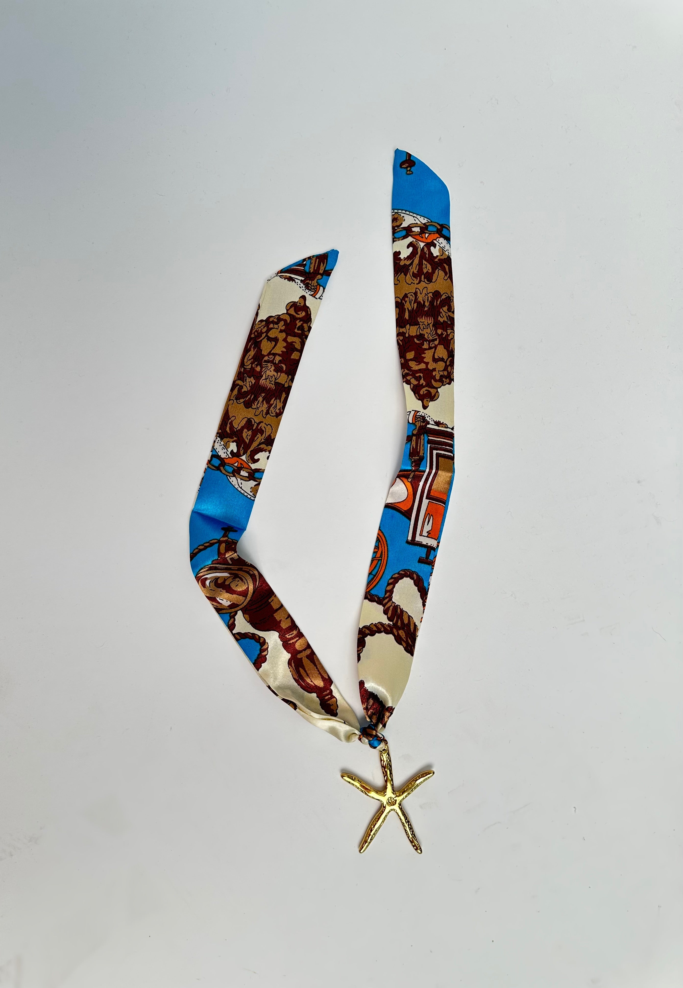 Starfish Scarf Necklace- Aqua/Brown