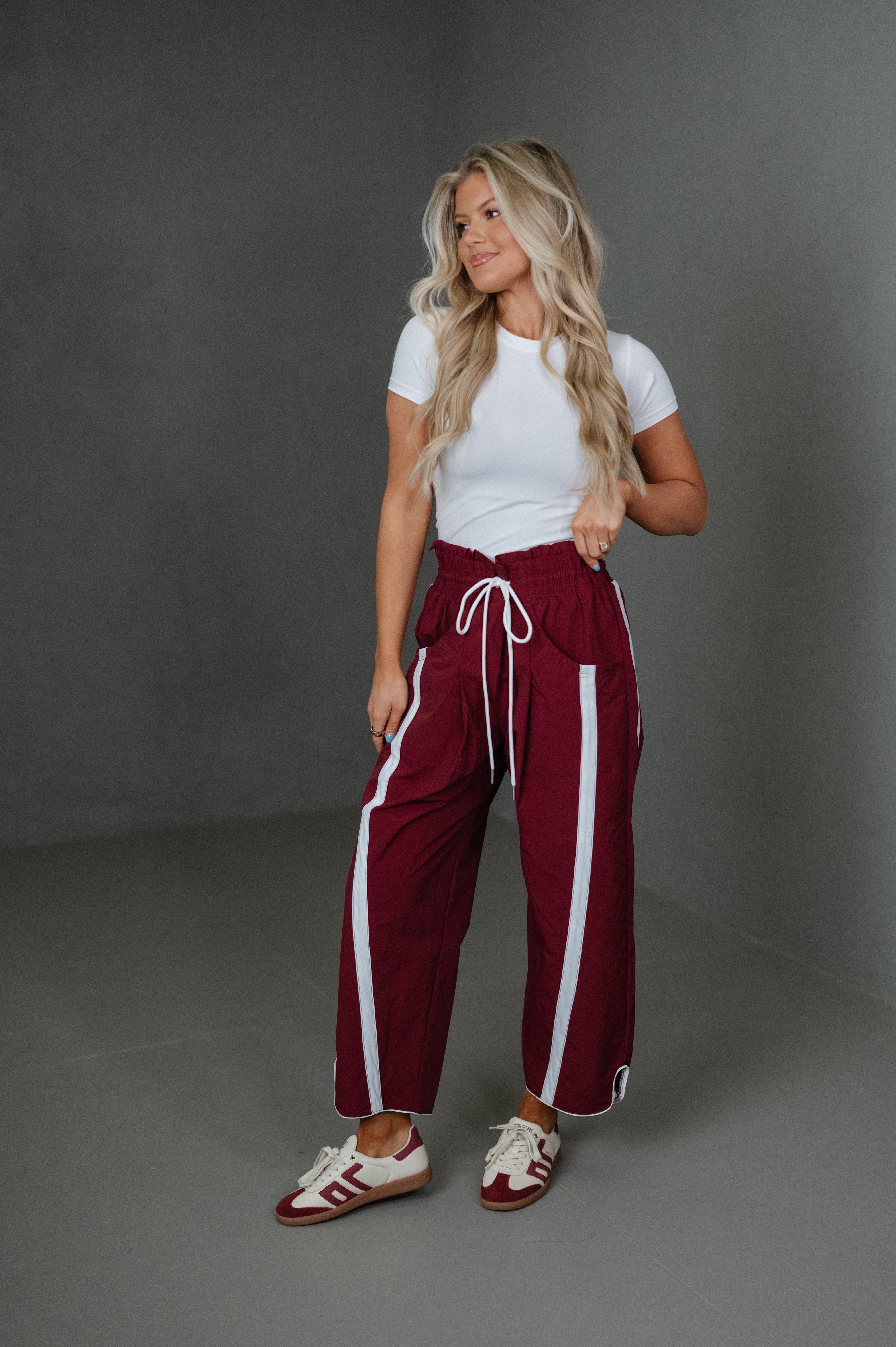 Windbreaker Side Stripe Pants-Burgundy