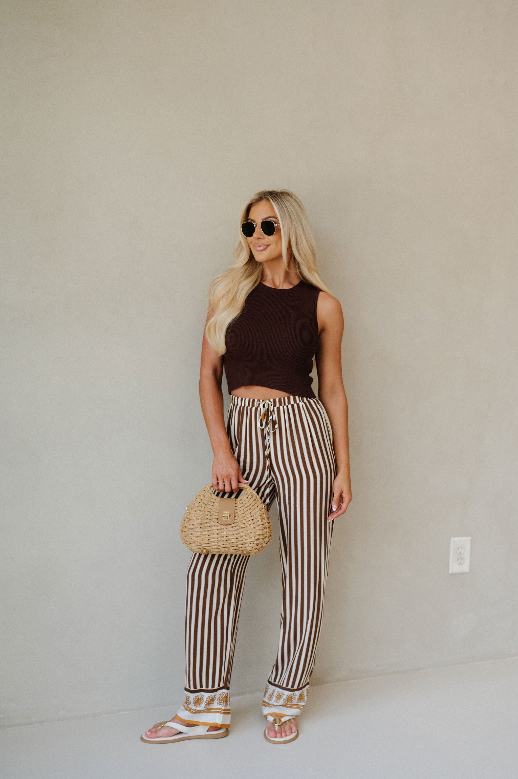 Classic Sleeveless Ribbed Top-Coffee