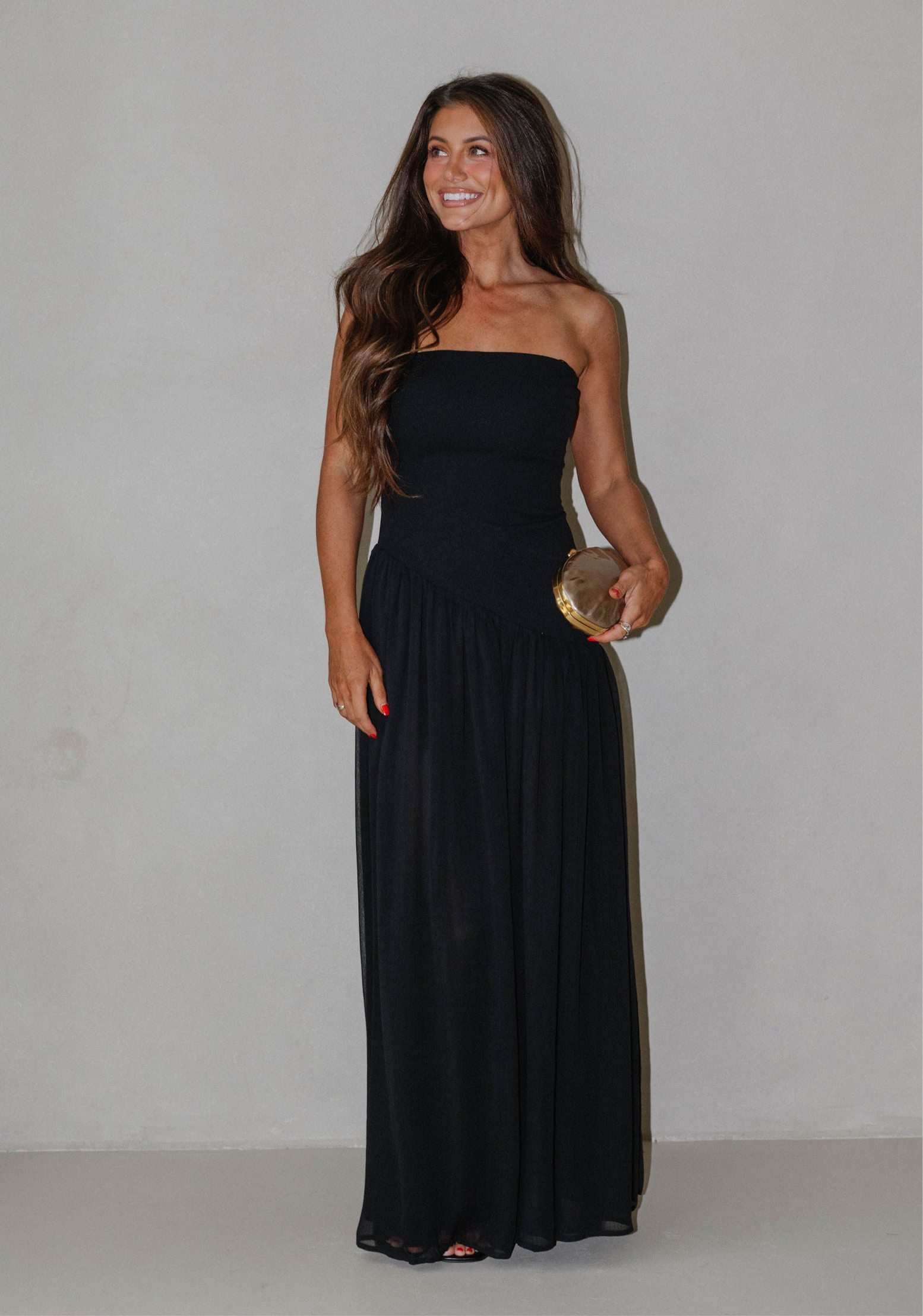 Stretch Crepe Tube Maxi Dress-Black
