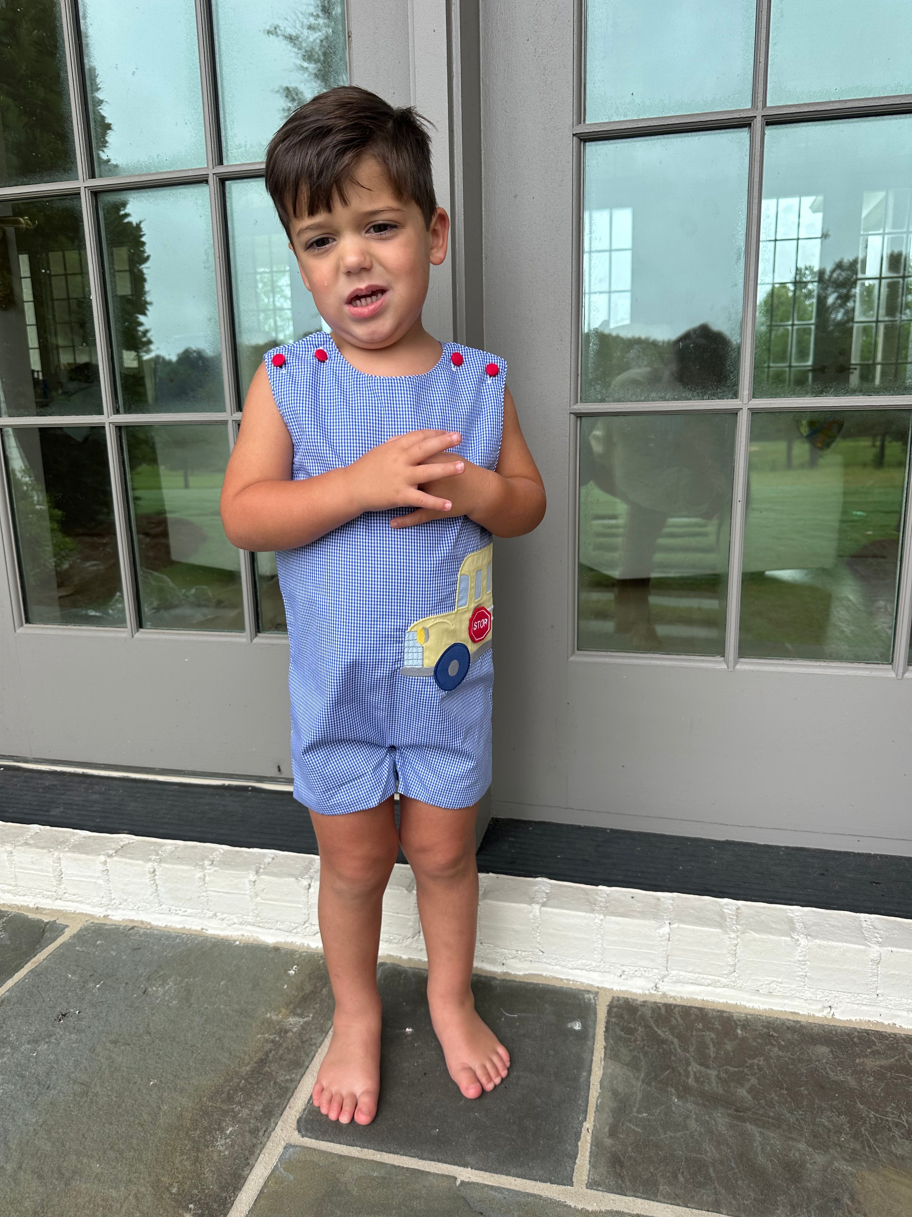 School Bus Shortall-Royal Blue Gingham