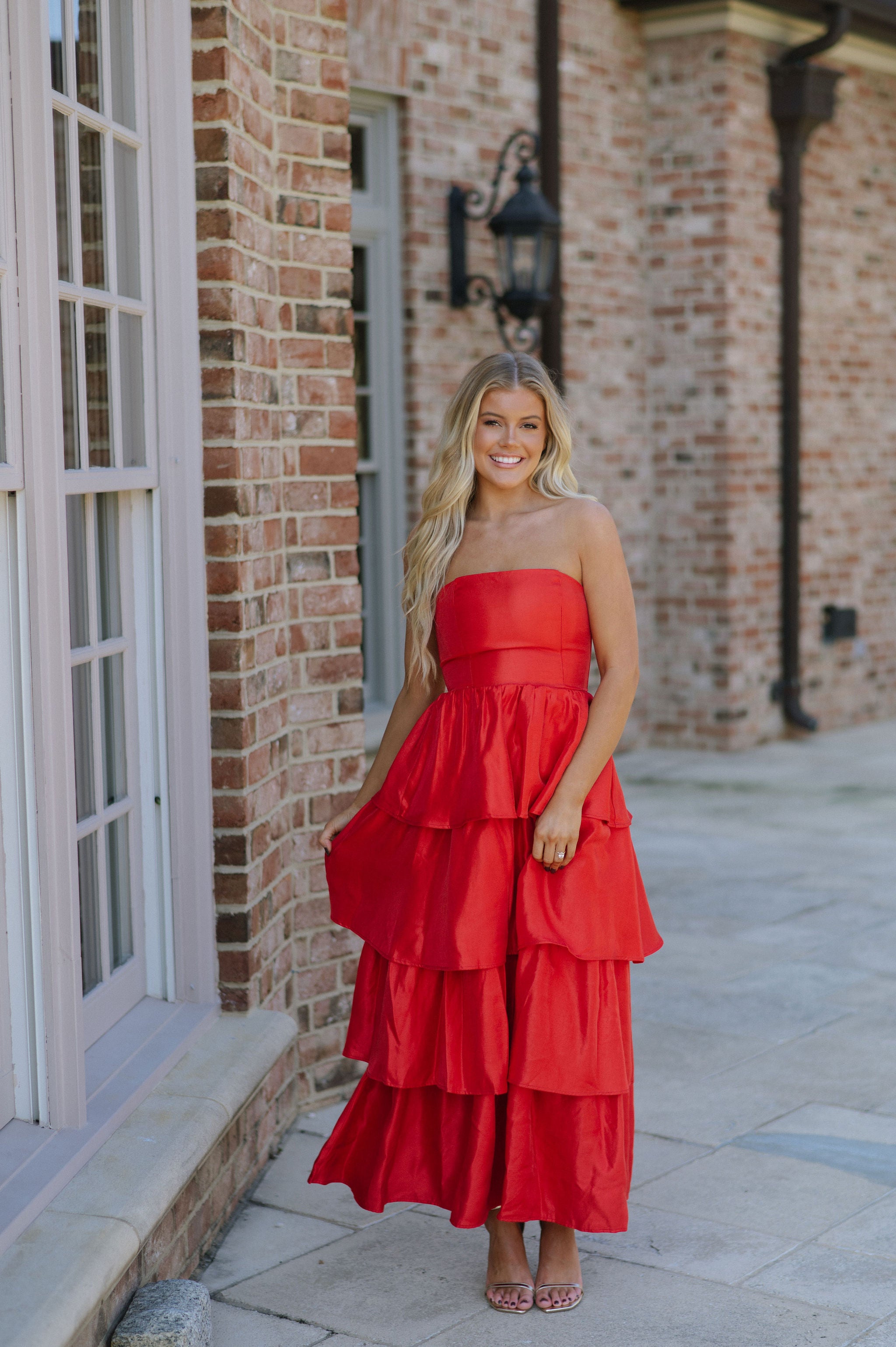 Kourtney Ruffle Maxi Dress-Red