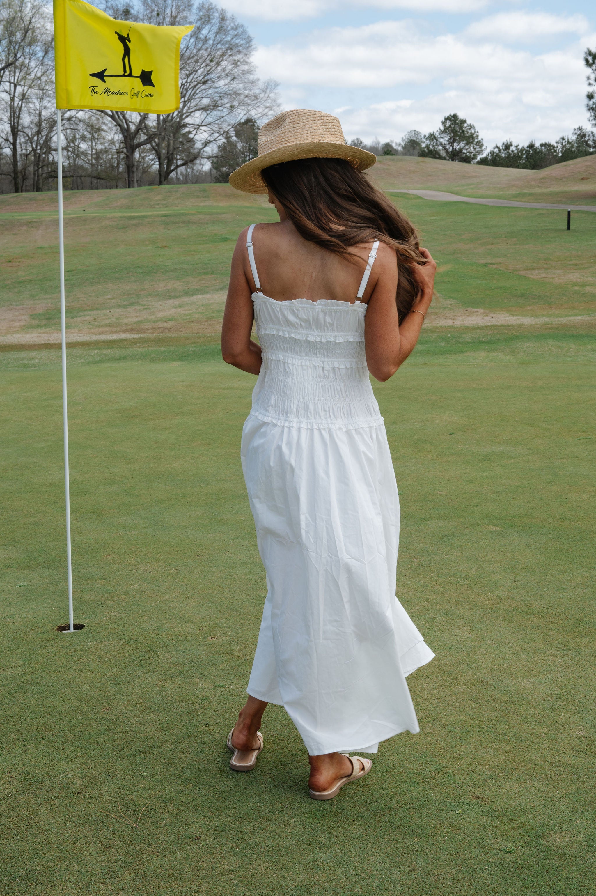 Smocked Maxi Dress-White