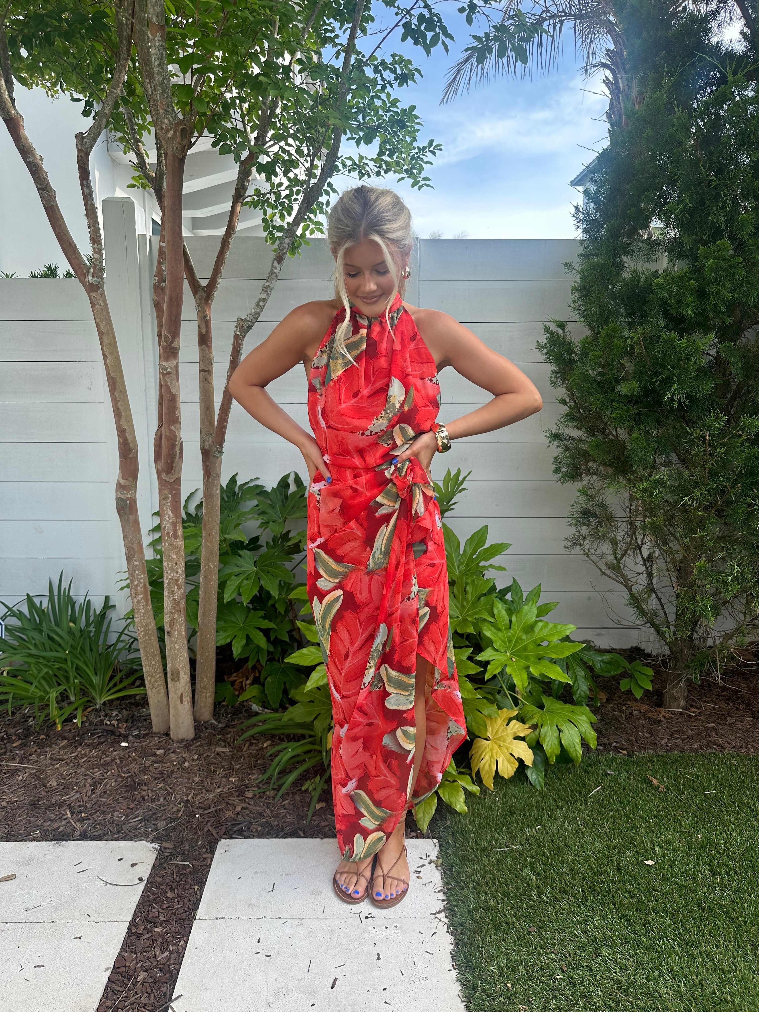 Santina Wrap Midi Dress-Red