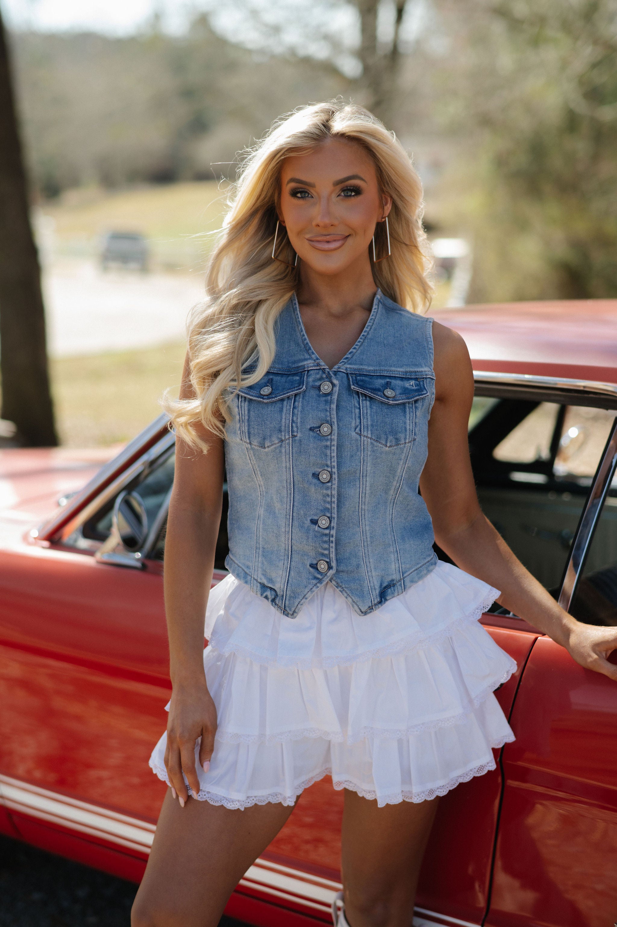 Lace Tiered Ruffle Skort-White