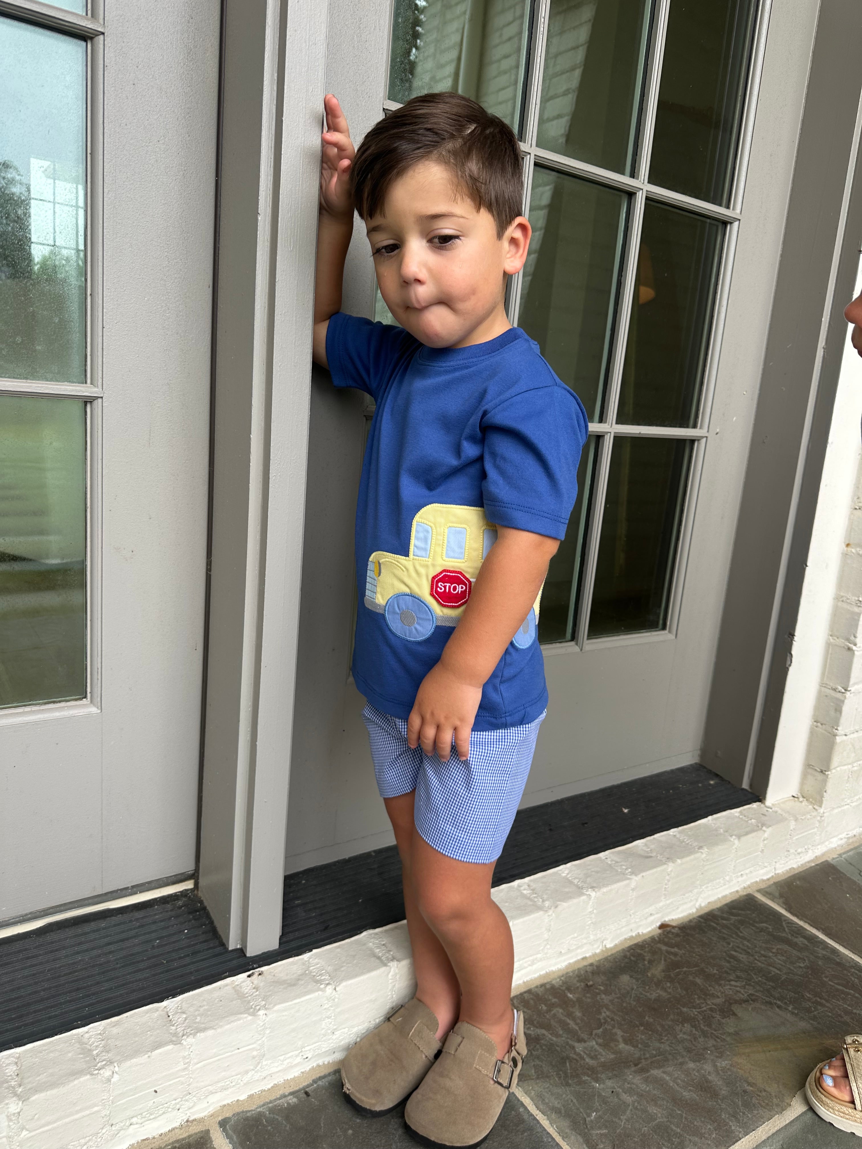 School Bus Shorts-Royal Blue Gingham