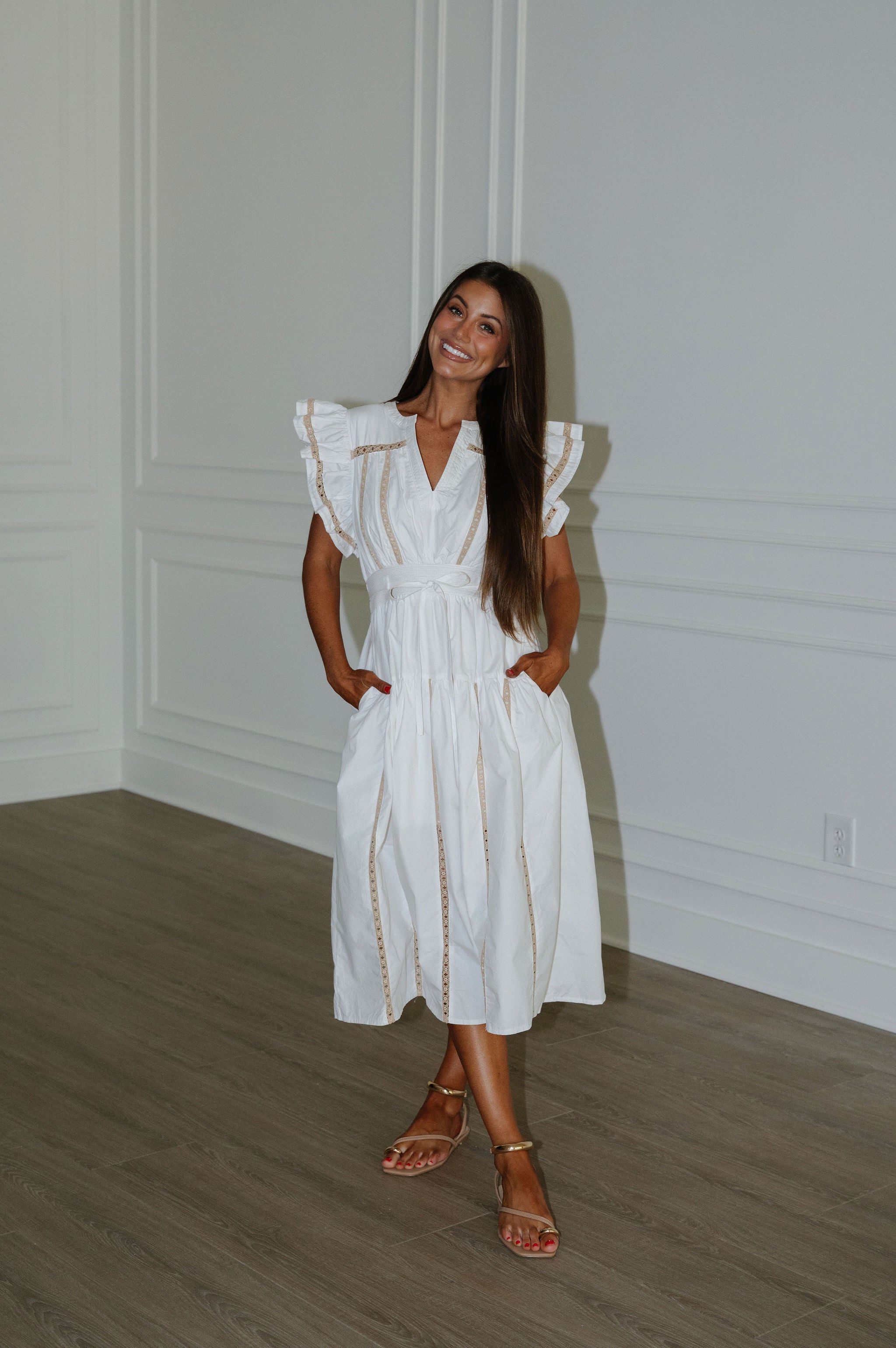 Lorie Poplin Midi Dress-Off White