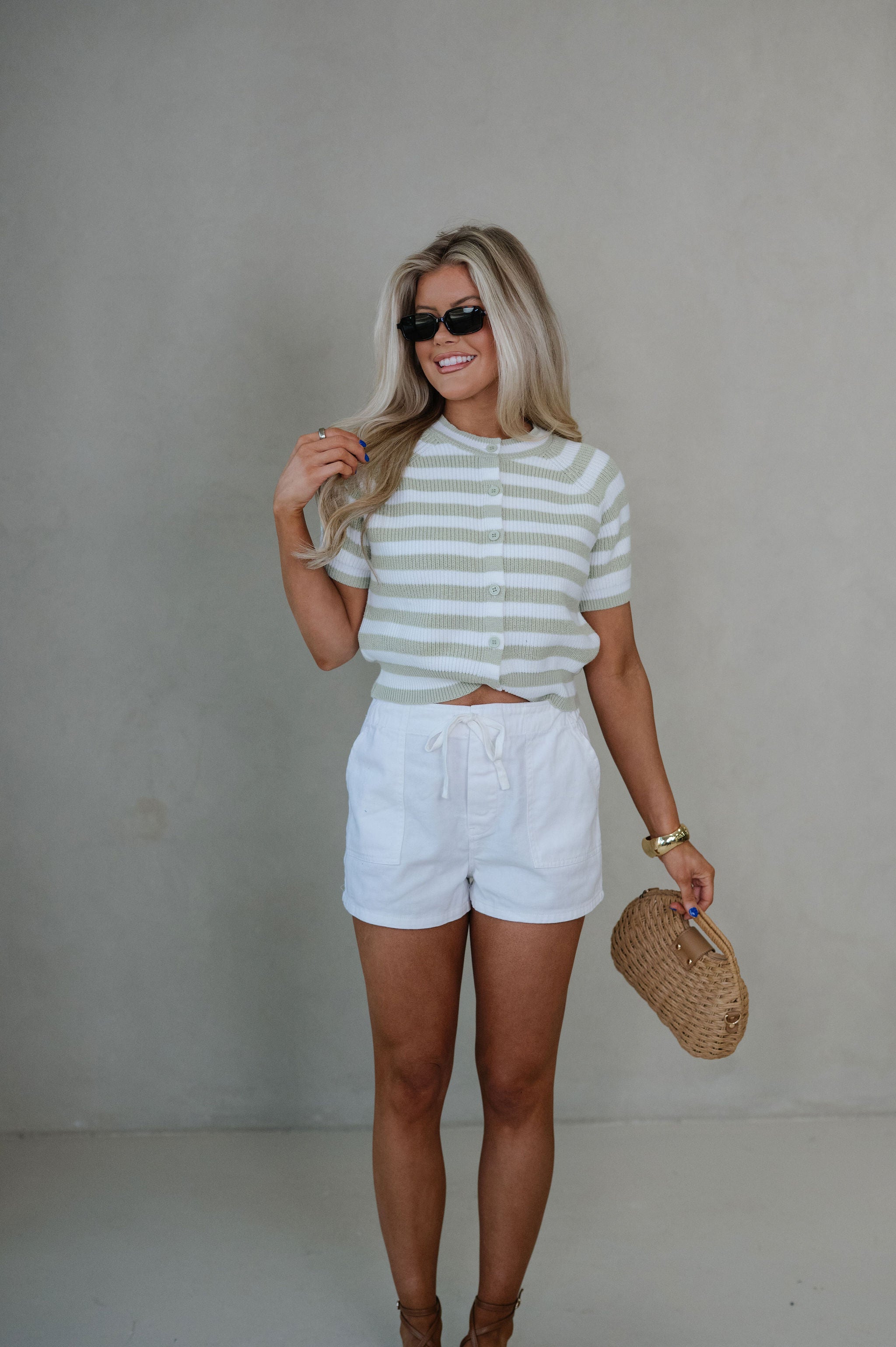 Cassie Striped Cardigan-Sage/White