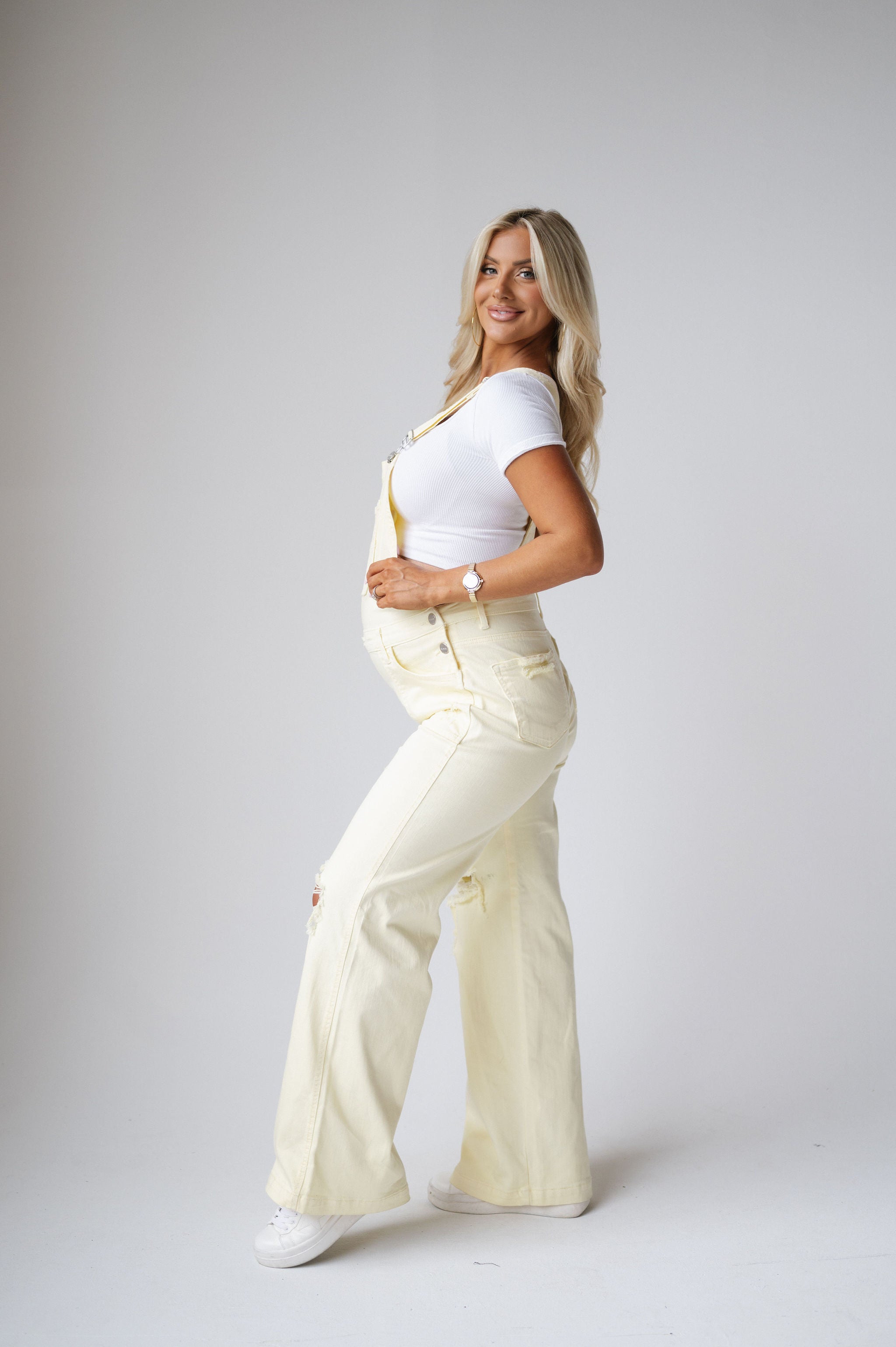 Motley Wide Leg Overalls-Pale Yellow