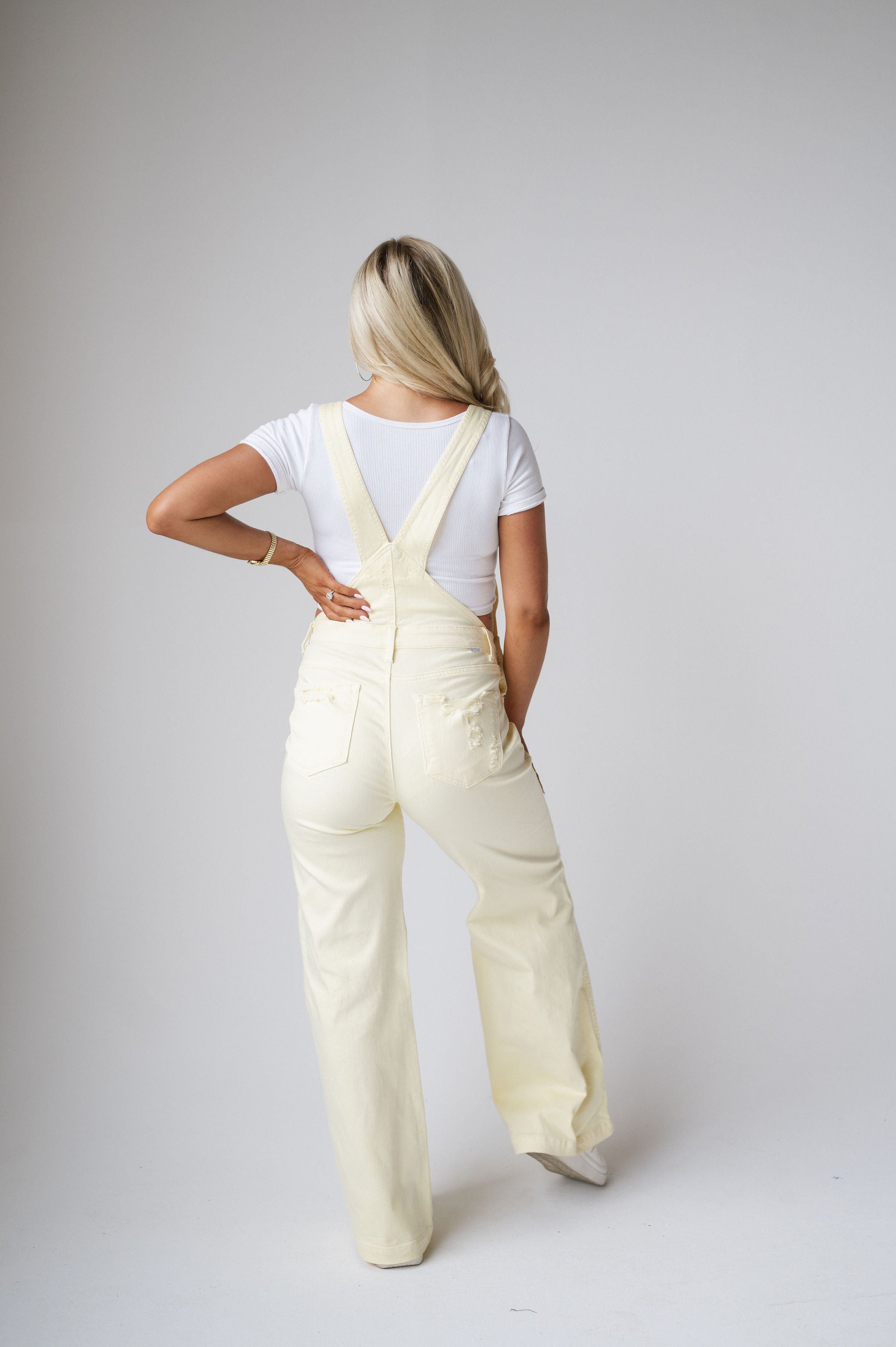 Motley Wide Leg Overalls-Pale Yellow