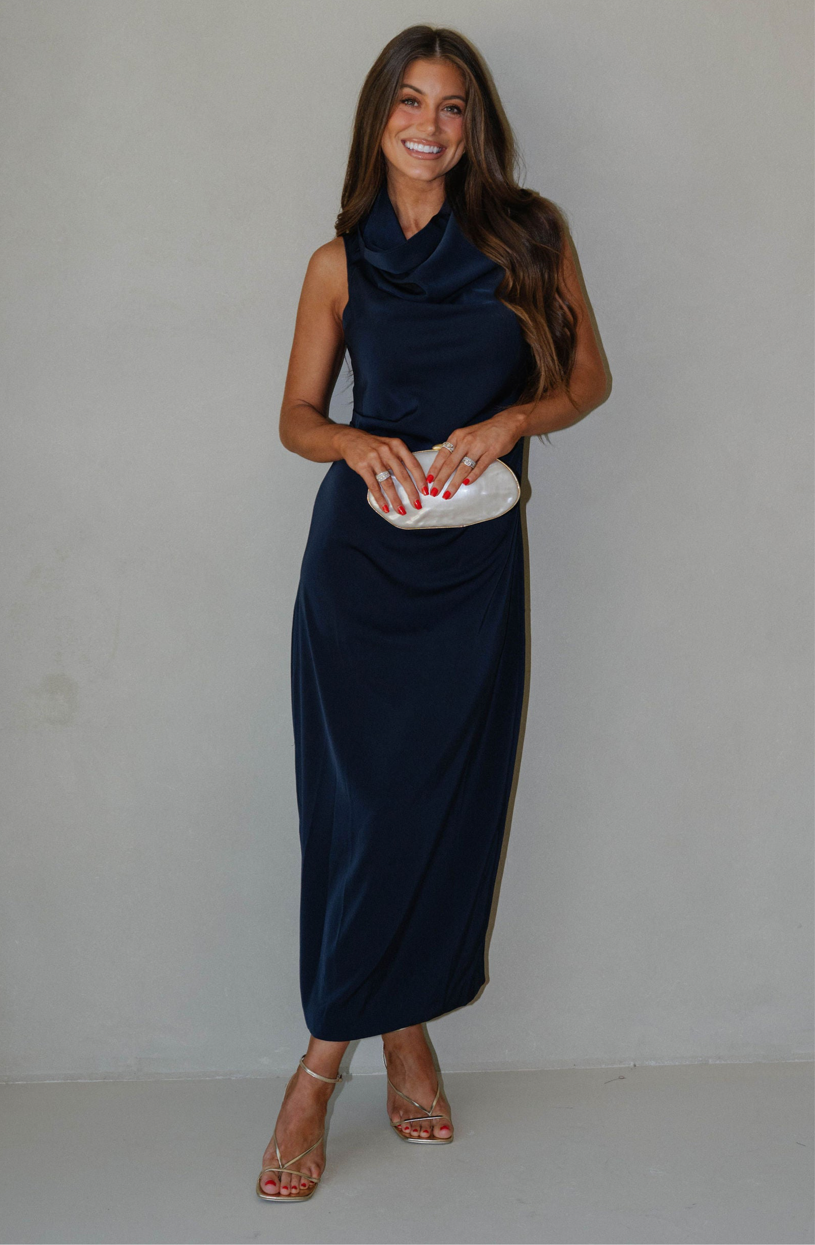 Daphne Draped Dress-Navy