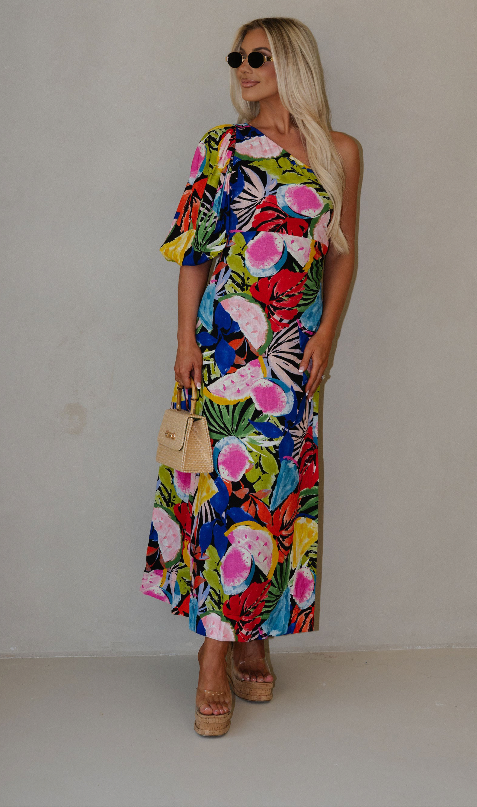 Resort Floral Maxi Dress-Black Multi