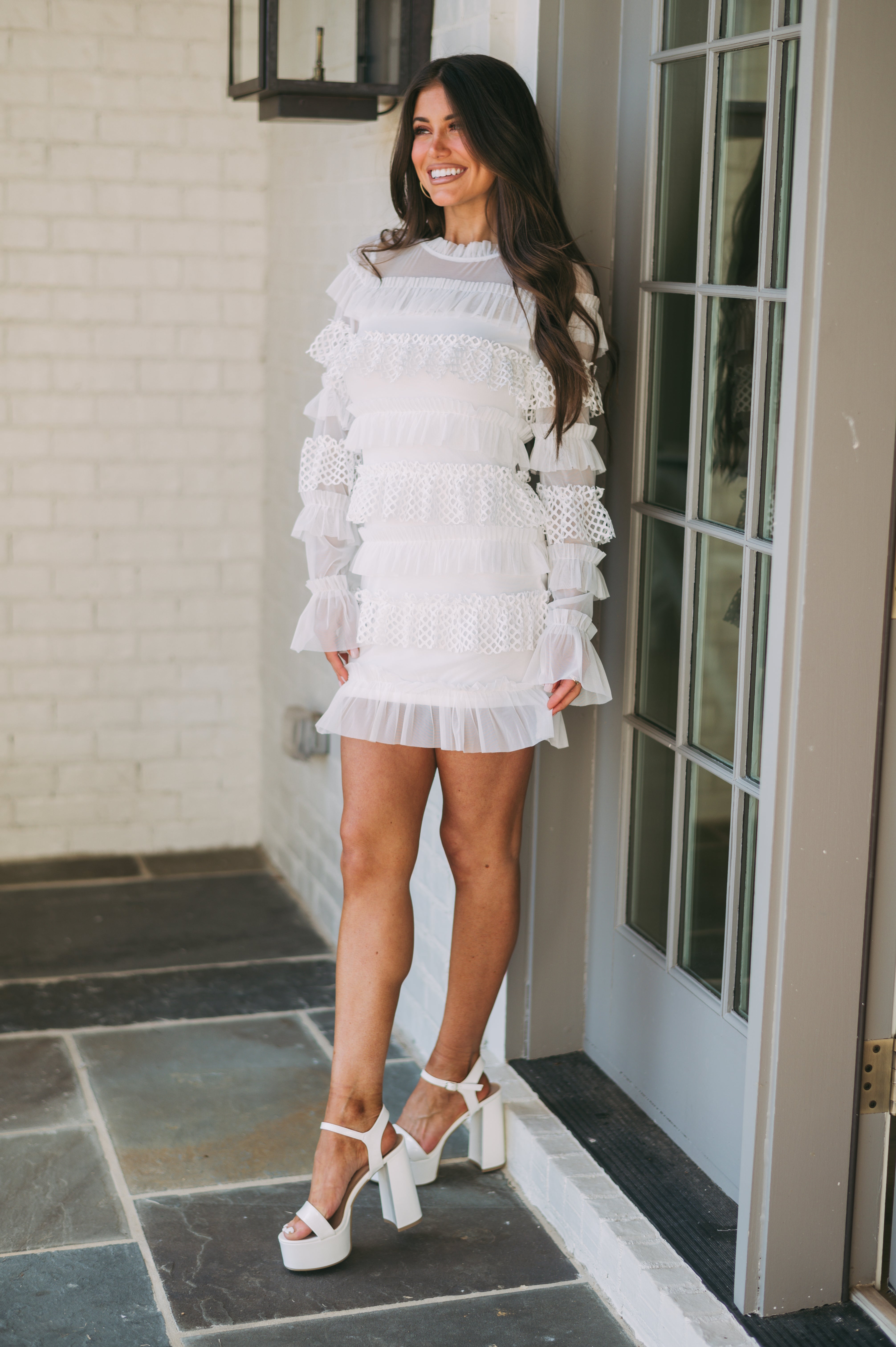 Patterson Ruffle Mini Dress- Off White