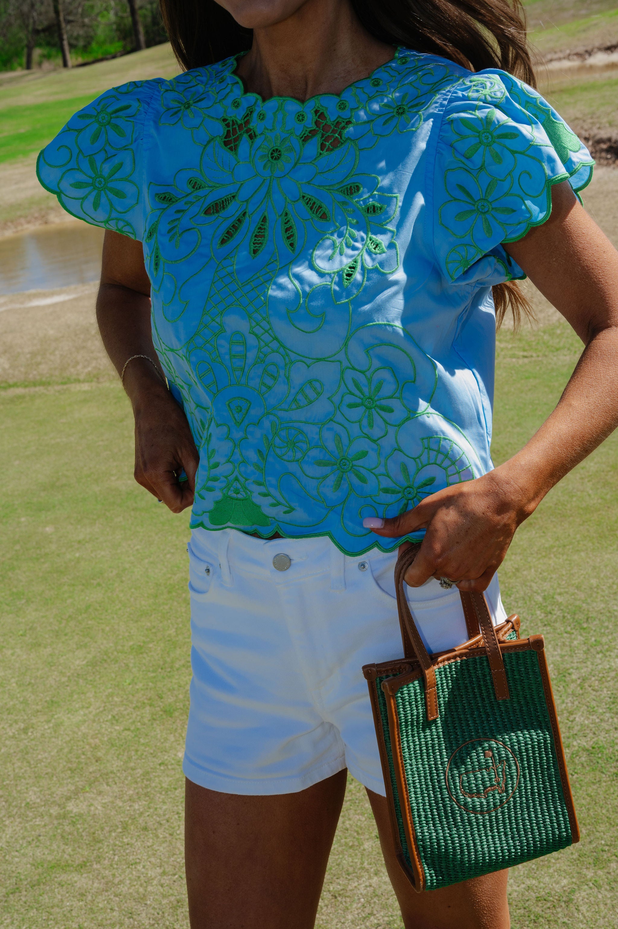 Jasmine Embroidered Top-Blue