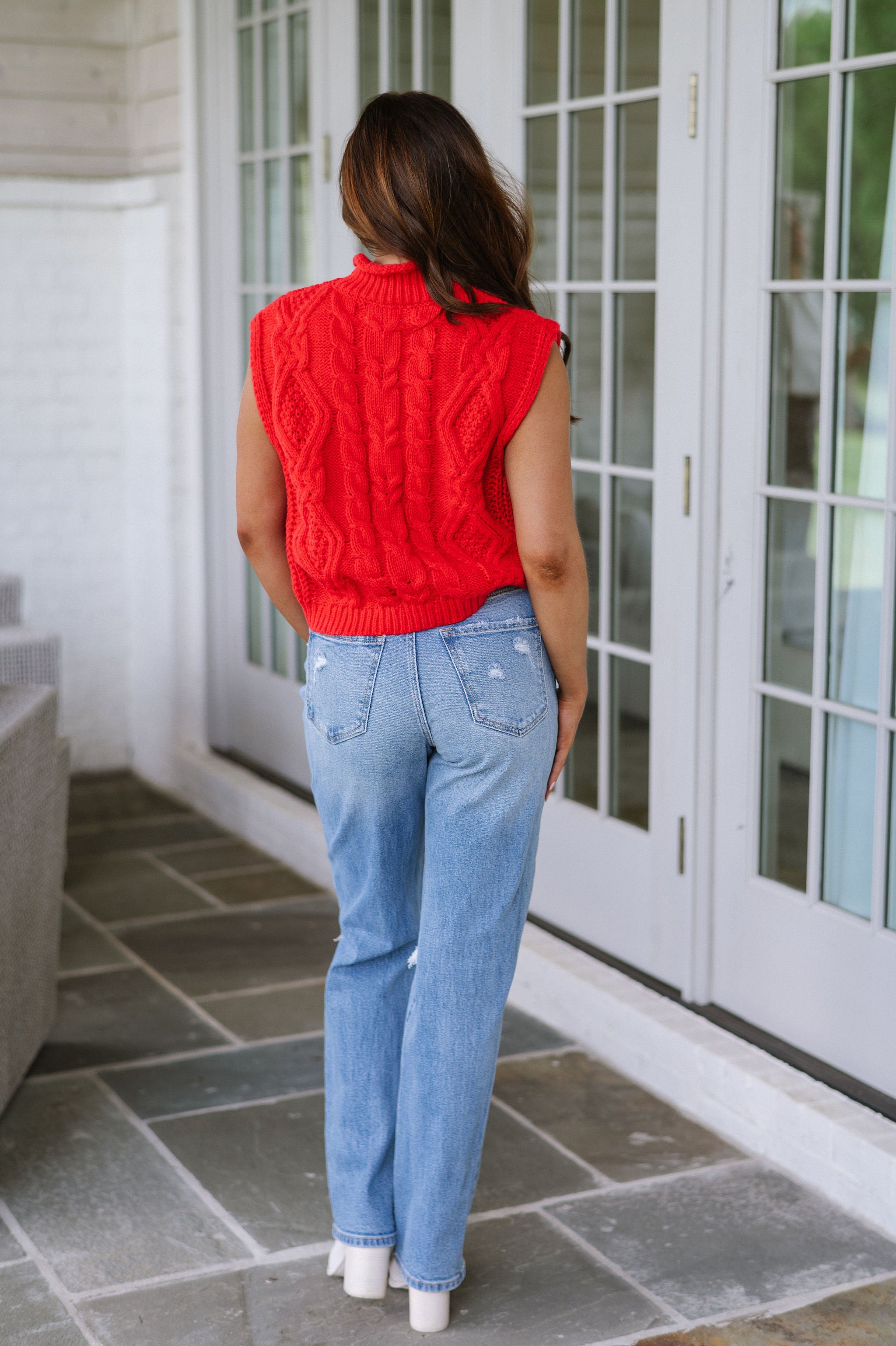 Chunky Cable Knit Turtleneck- Red