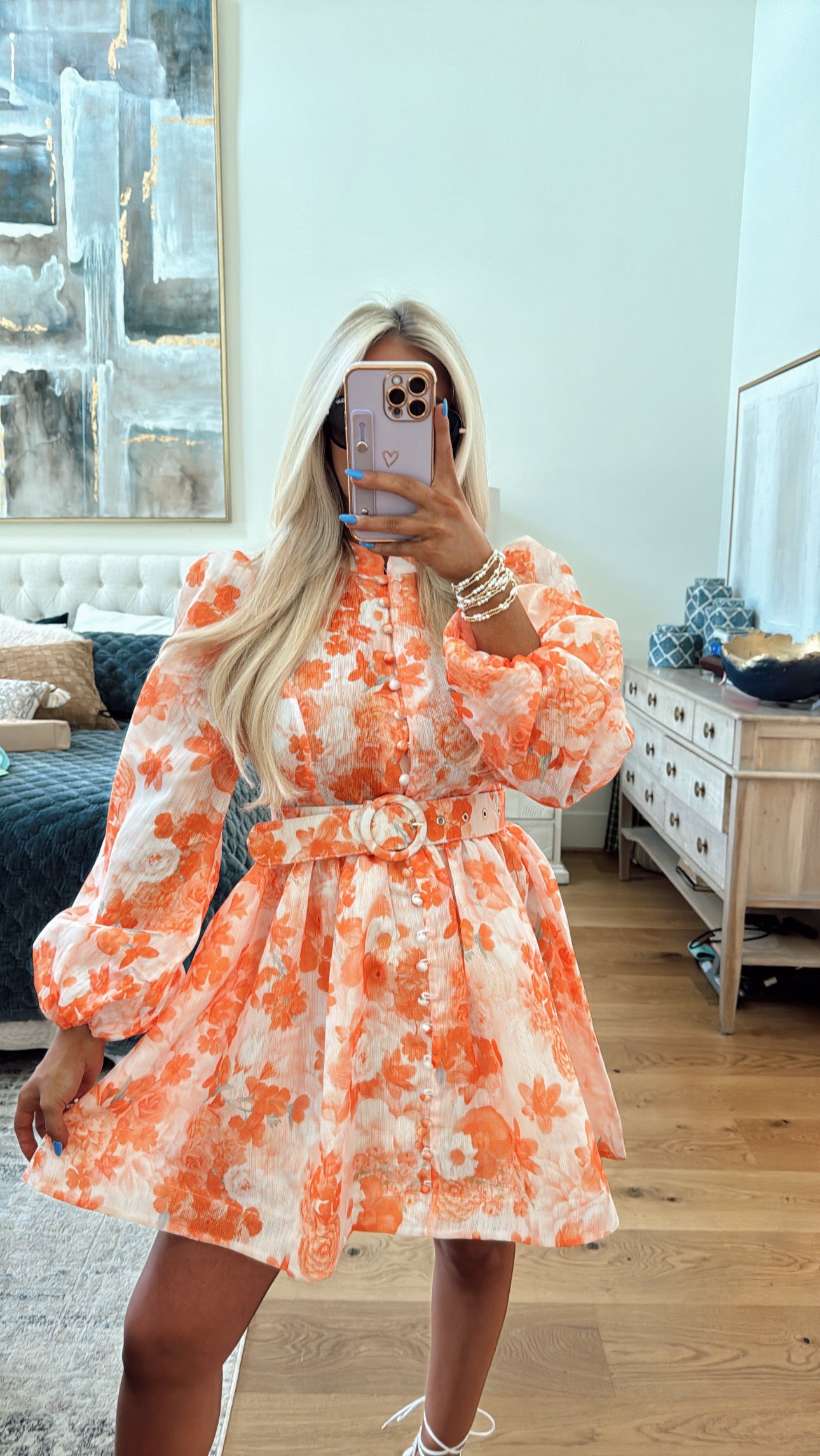 Helena Floral Belted Dress-Orange
