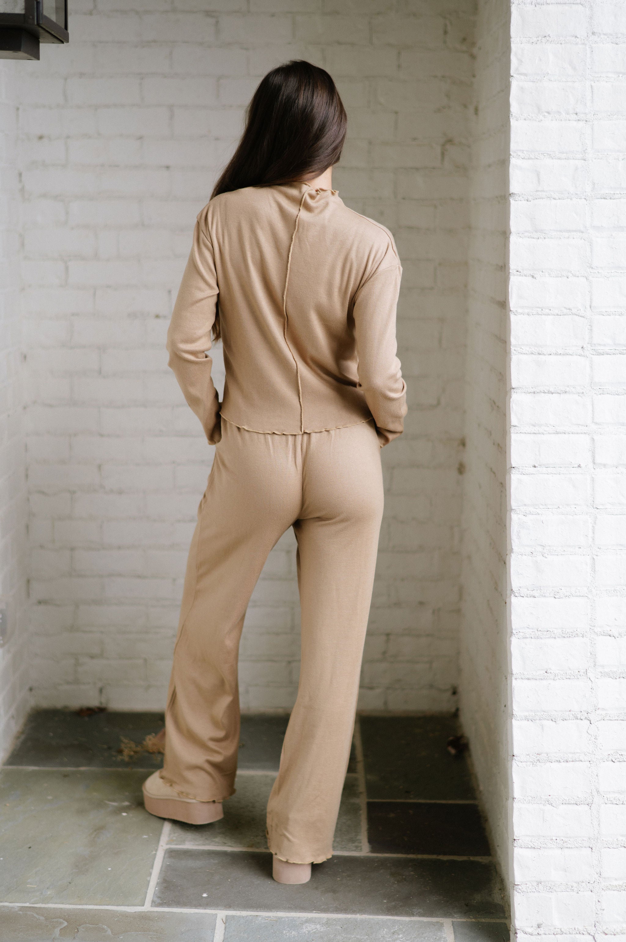 Exposed Seam Pants Set-Camel