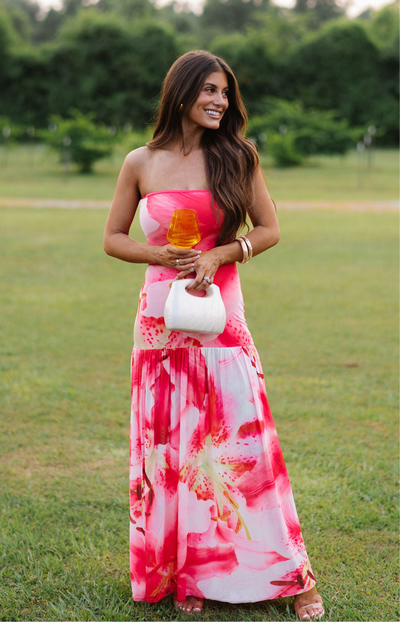 PREORDER//SHIPPING 7/8 //Strapless Abstract Floral Mesh Dress-PREORDER