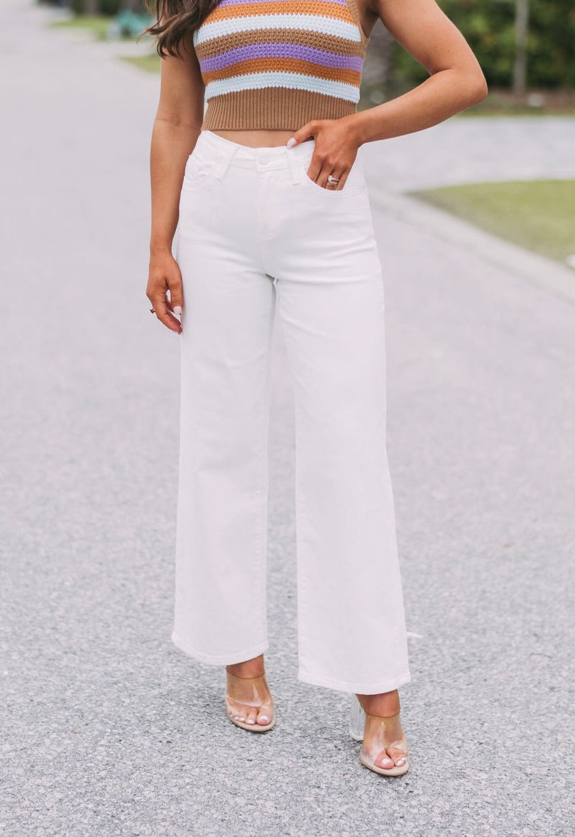 Cadence High Rise Wide Leg Jeans- White