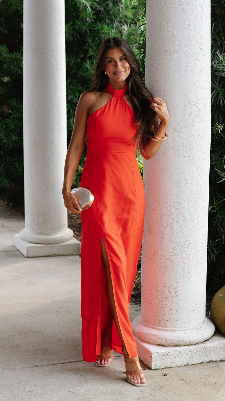 Open Back Maxi Dress-Tomato