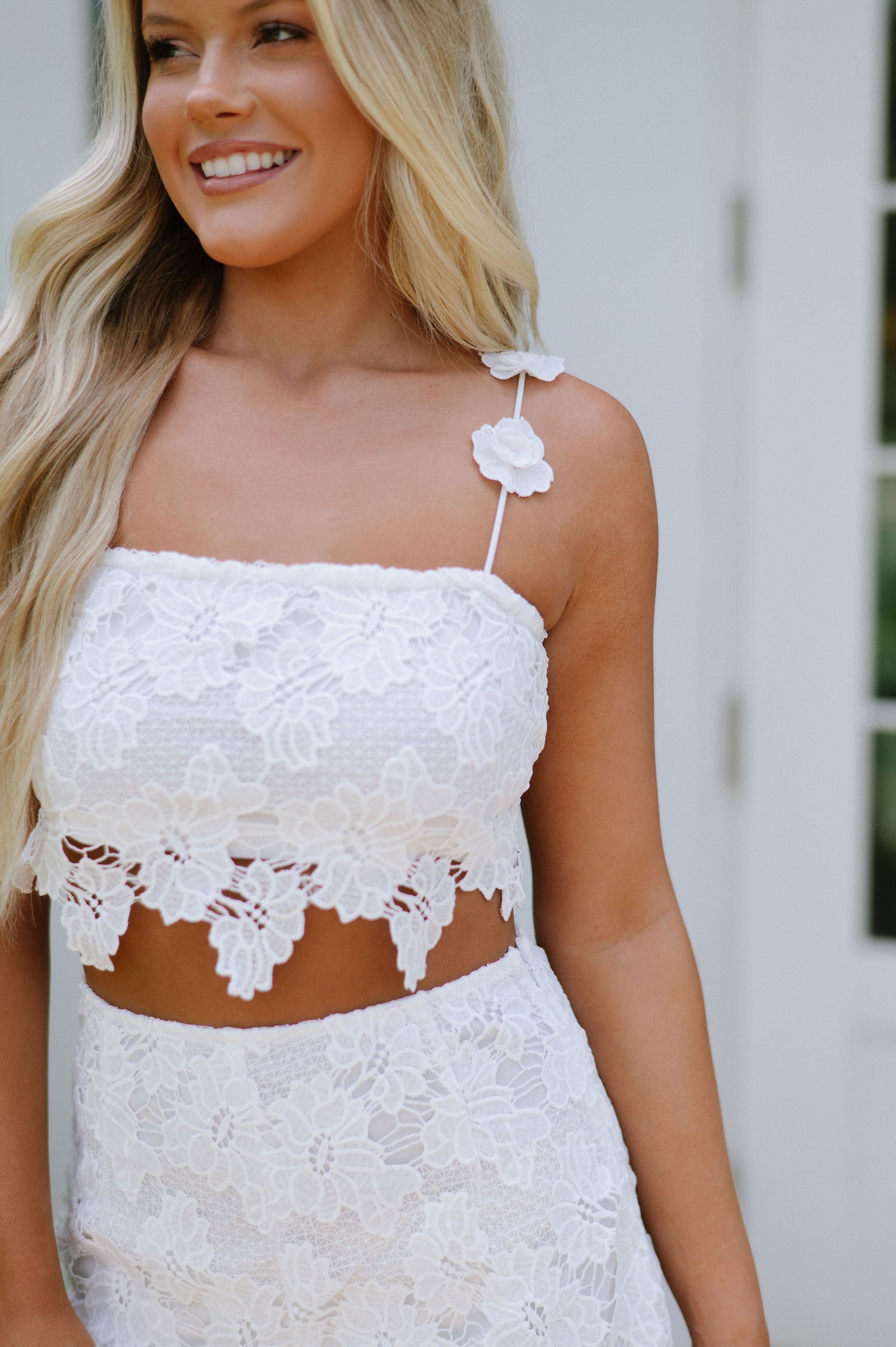 Lace Crochet Shorts Set-Off White