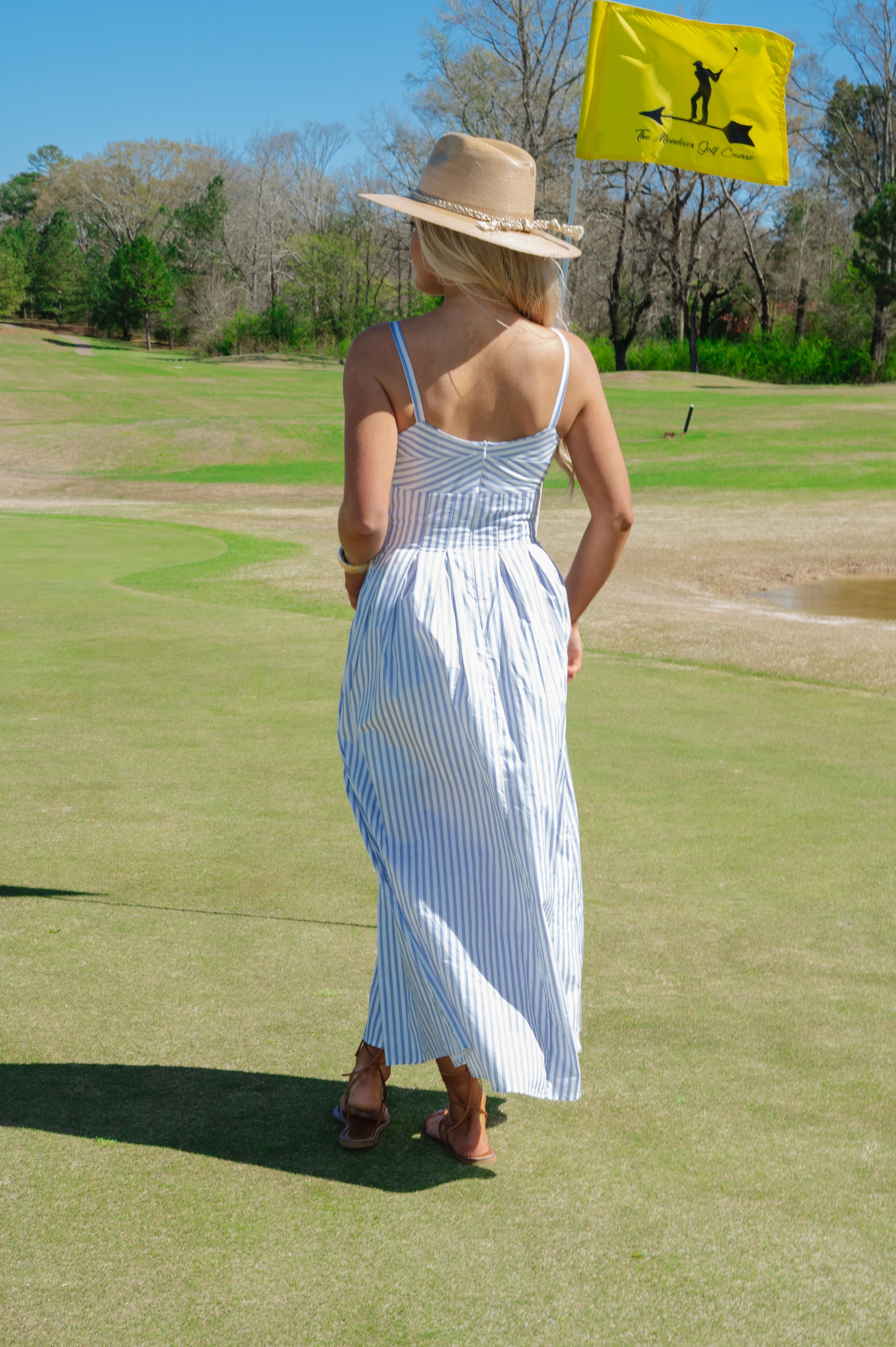 Joelle Striped Midi Dress-White/Blue