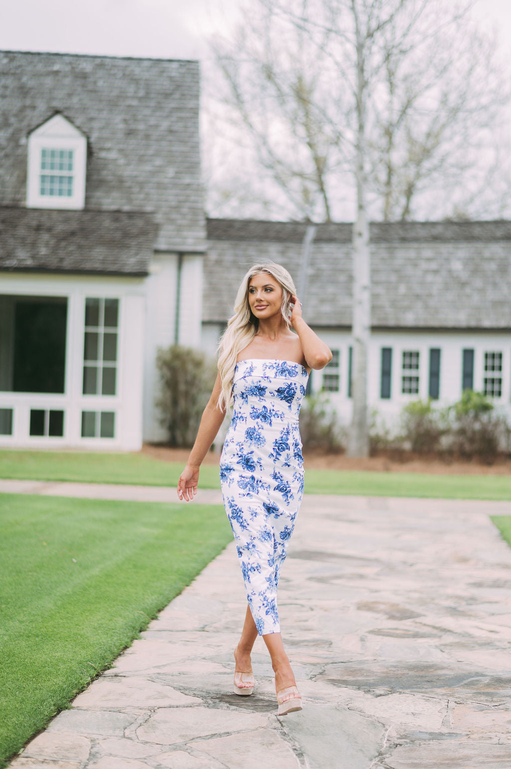 Floral Tube Midi Dress- Blue Print