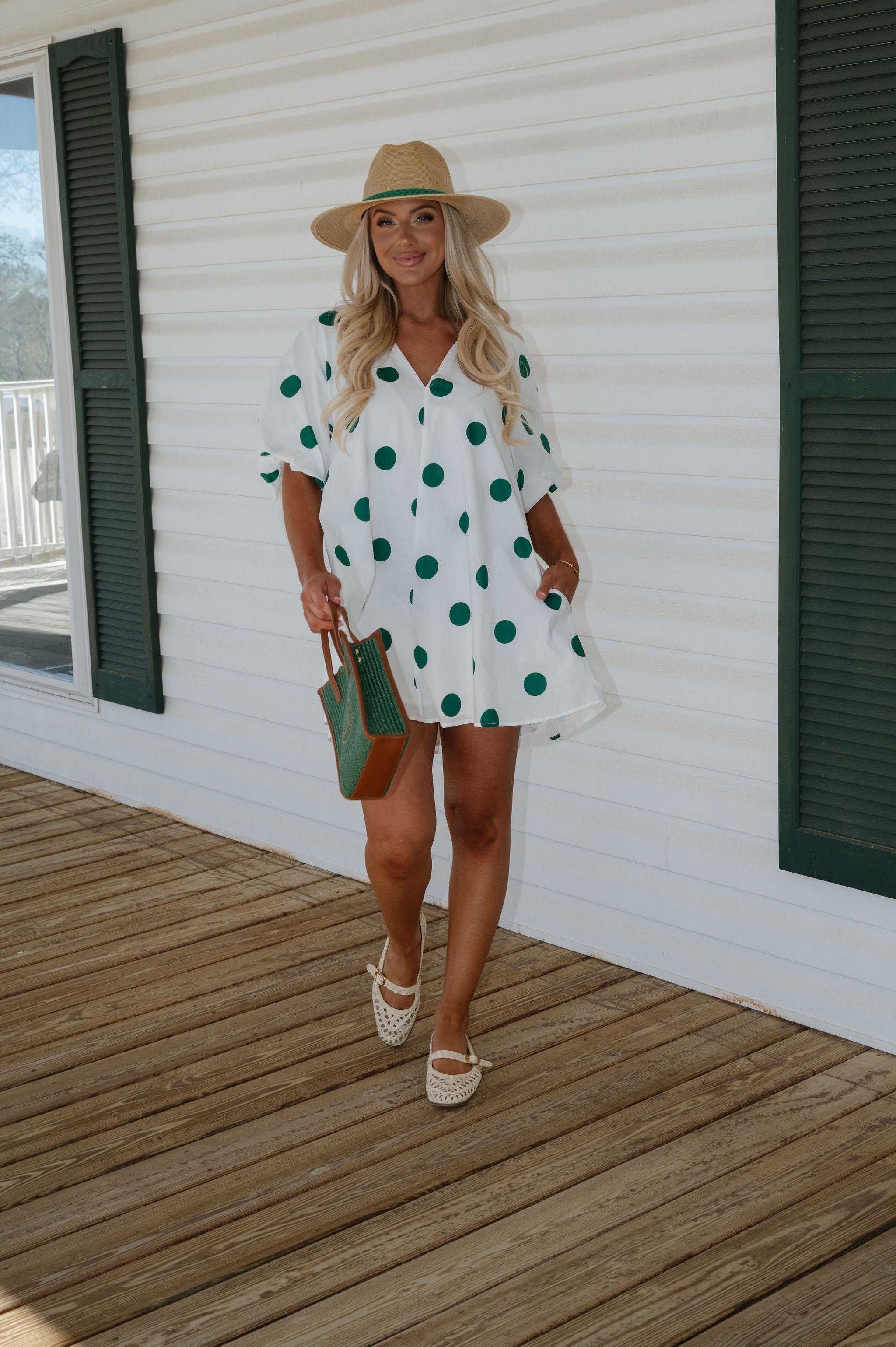 Devyn Polka Dot Mini Dress-Green