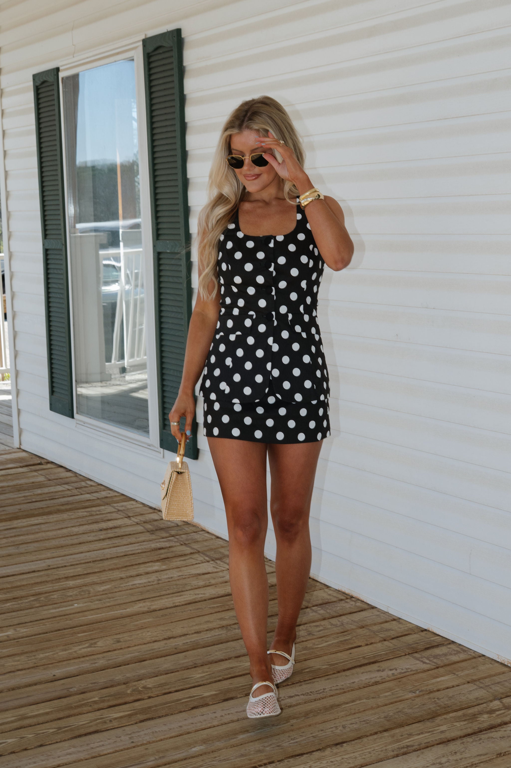 Tina Polka Dot Mini Dress-Black/White