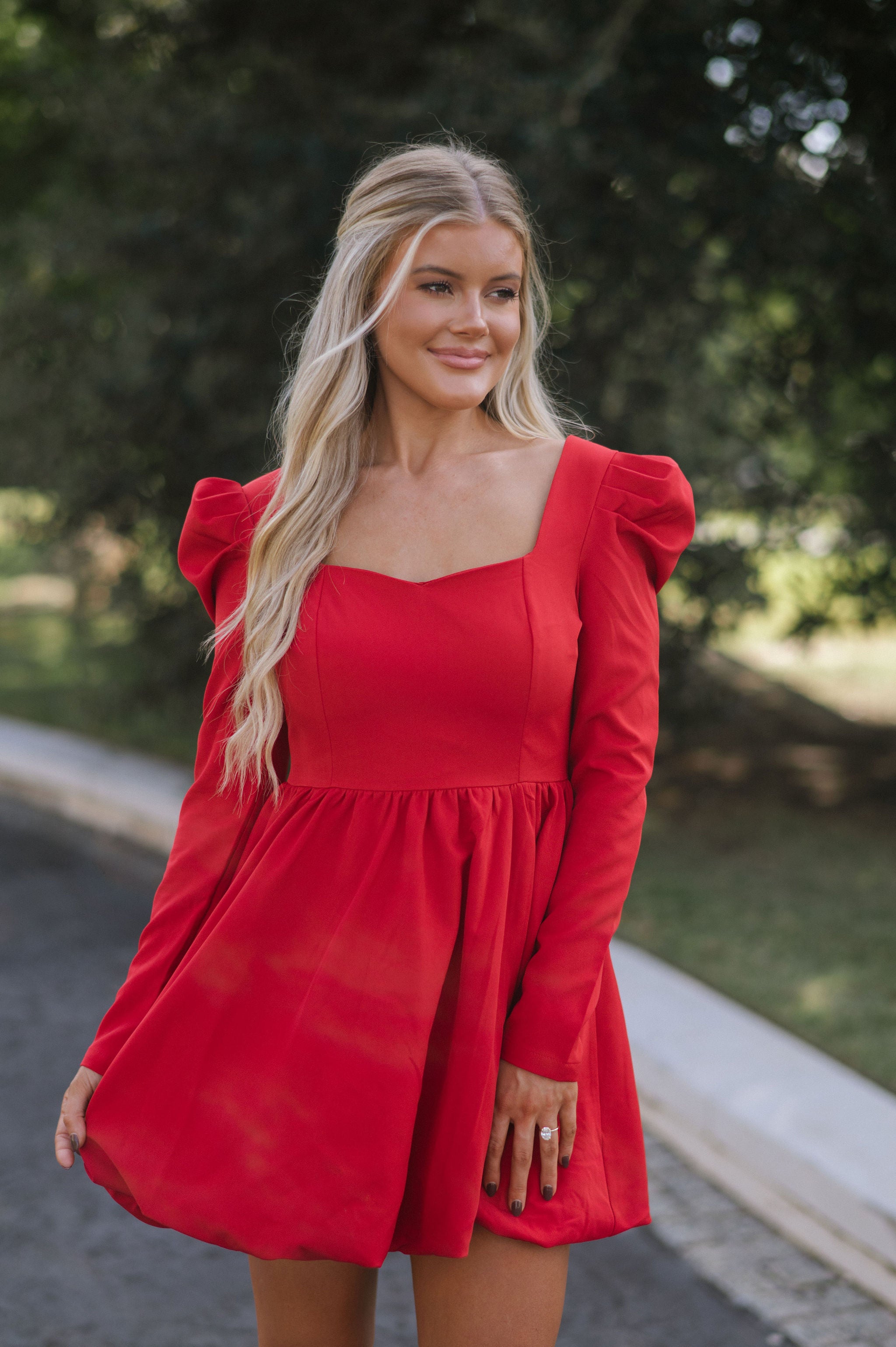 Goldie Puff Sleeve Dress-Red