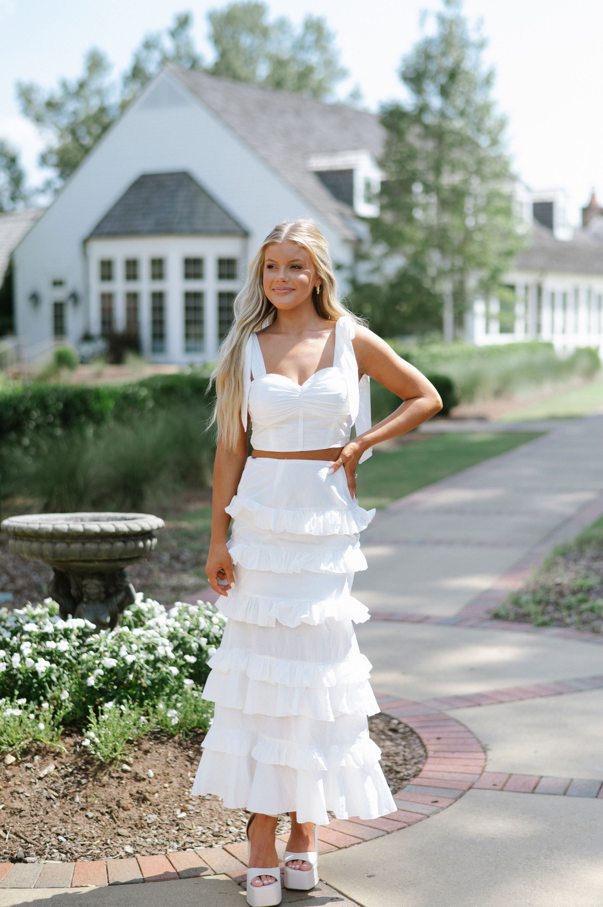 Faith Ruffled Skirt Set-Off White