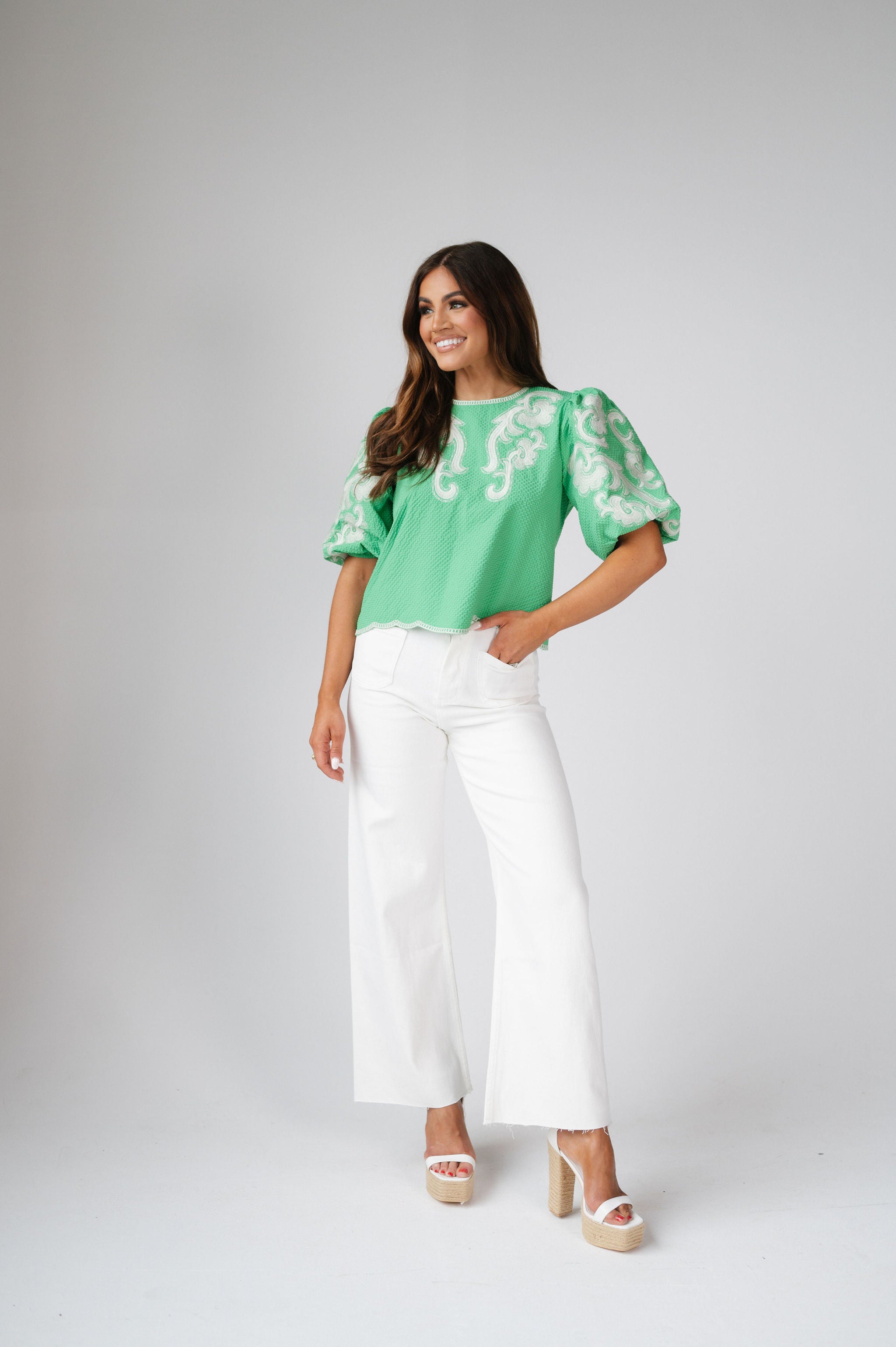 Levi Embroidered Puff Sleeve Top