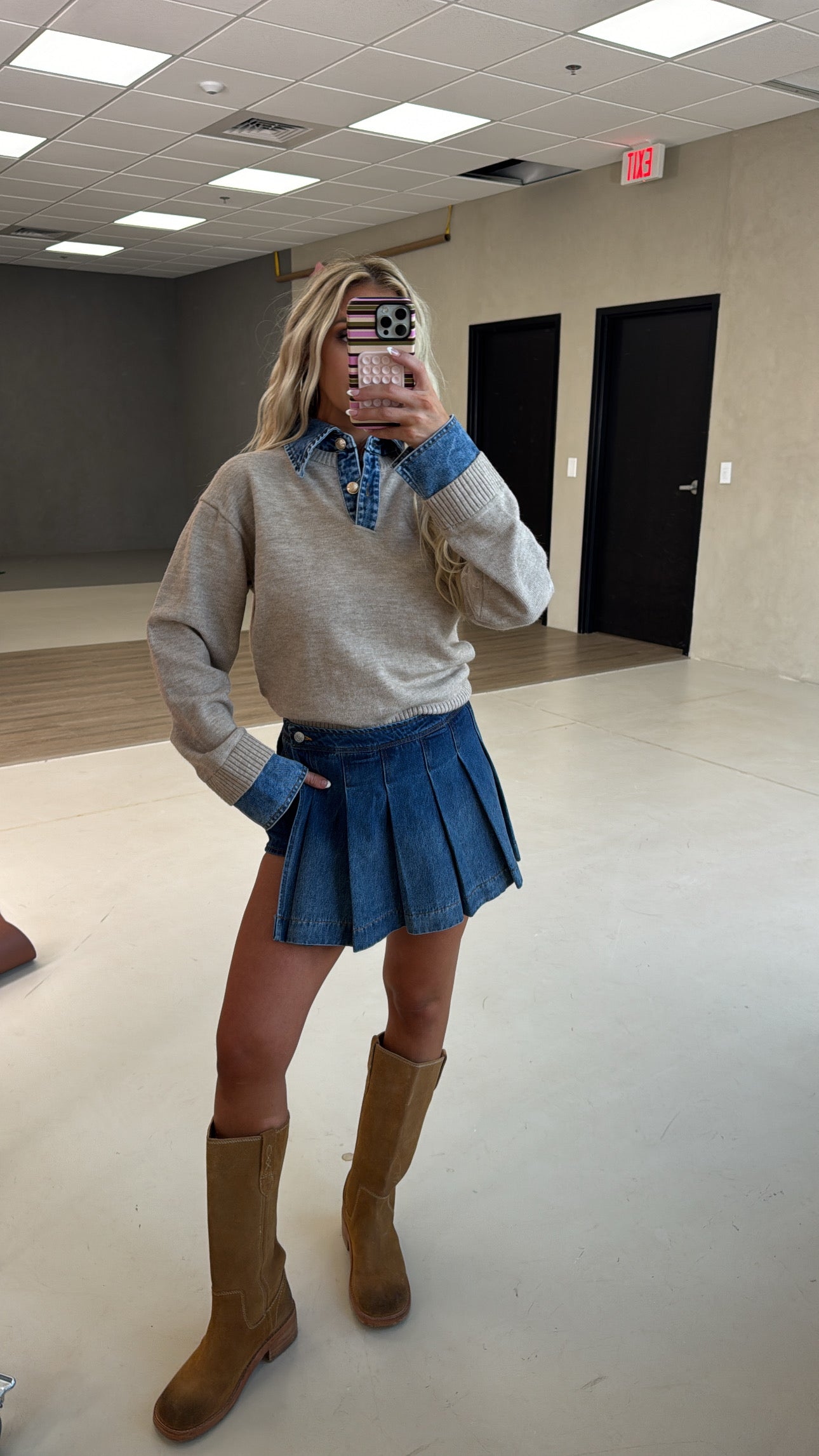 Lacie Denim Constrast Sweater-Khaki