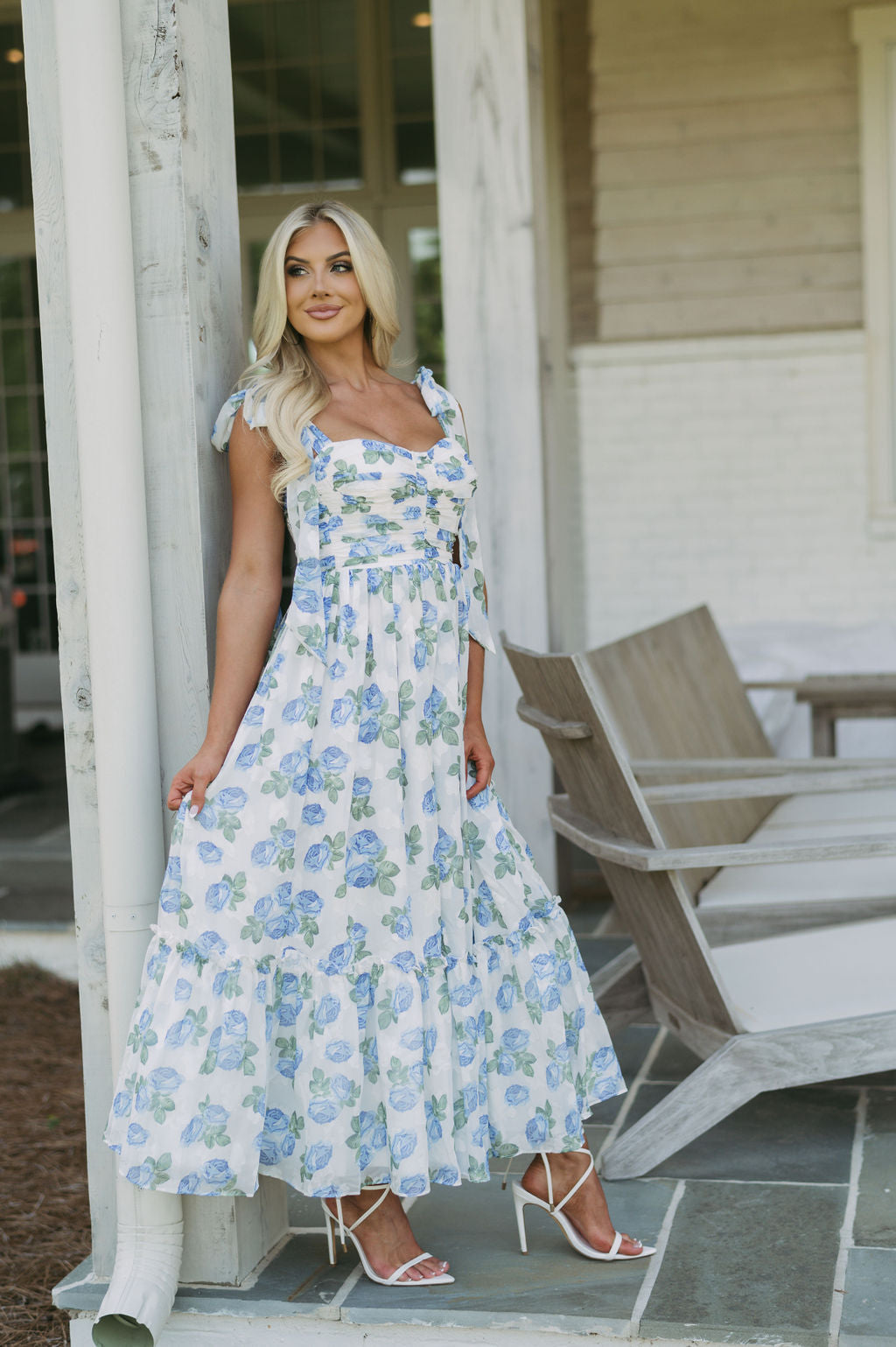 Floral Shoulder Tie Maxi Dress