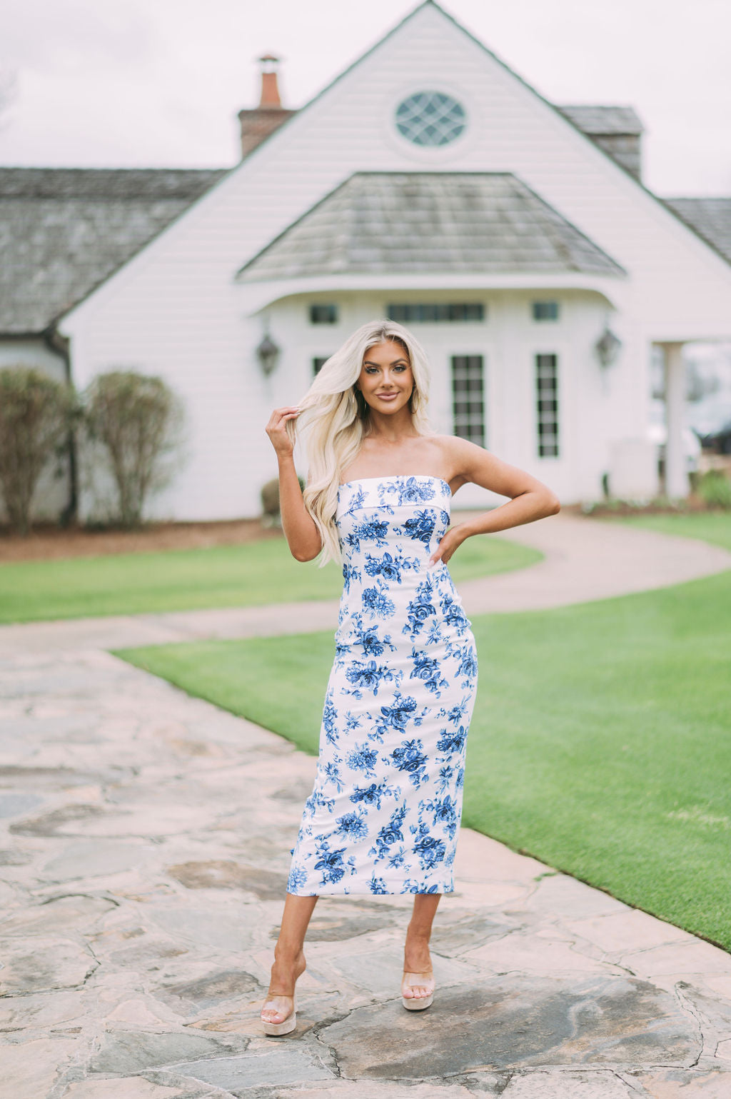 Floral Tube Midi Dress- Blue Print