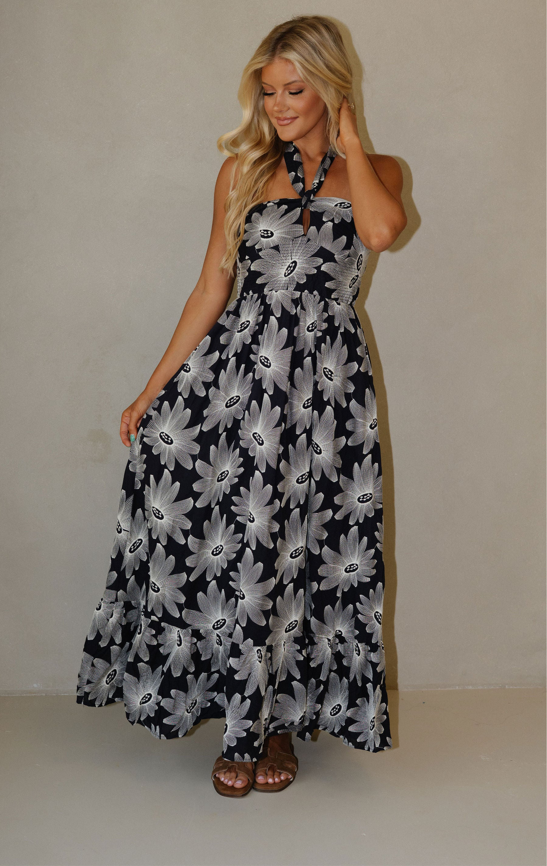 Serena Halter Neck Maxi Dress-Navy