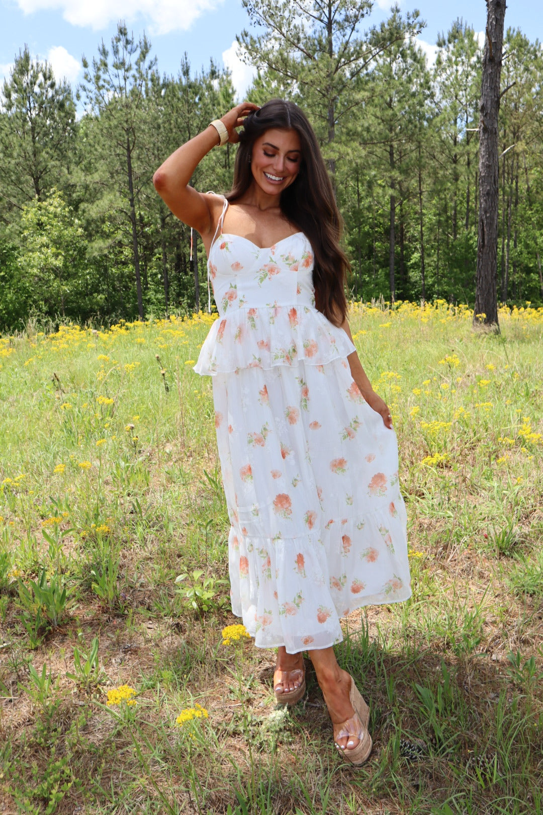 Carson Floral Dress-Orange/White