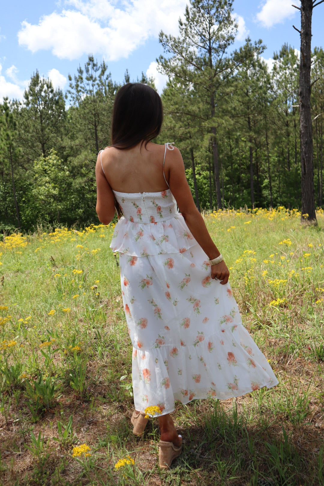 Carson Floral Dress-Orange/White