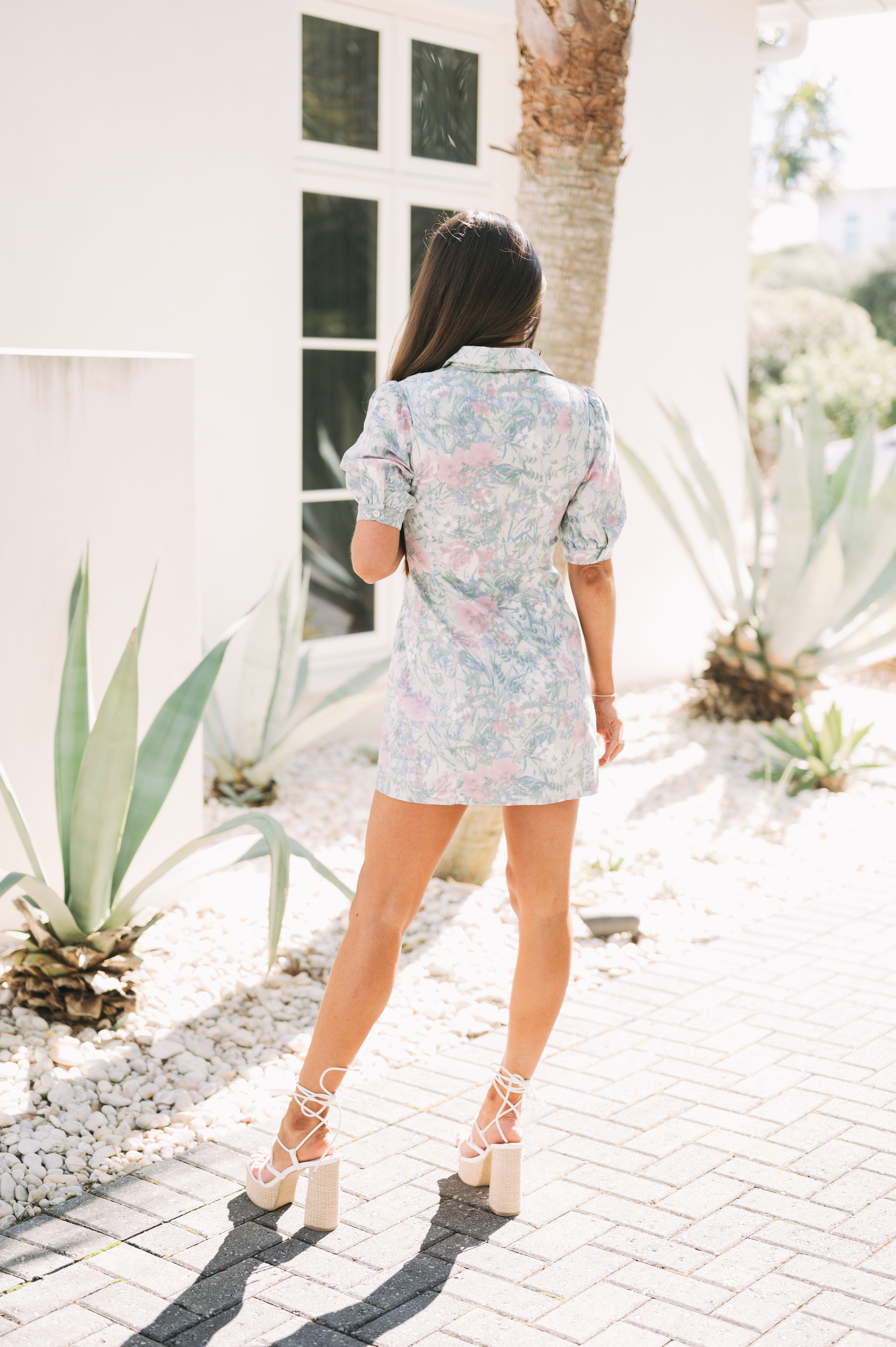 White floral cheap button down dress