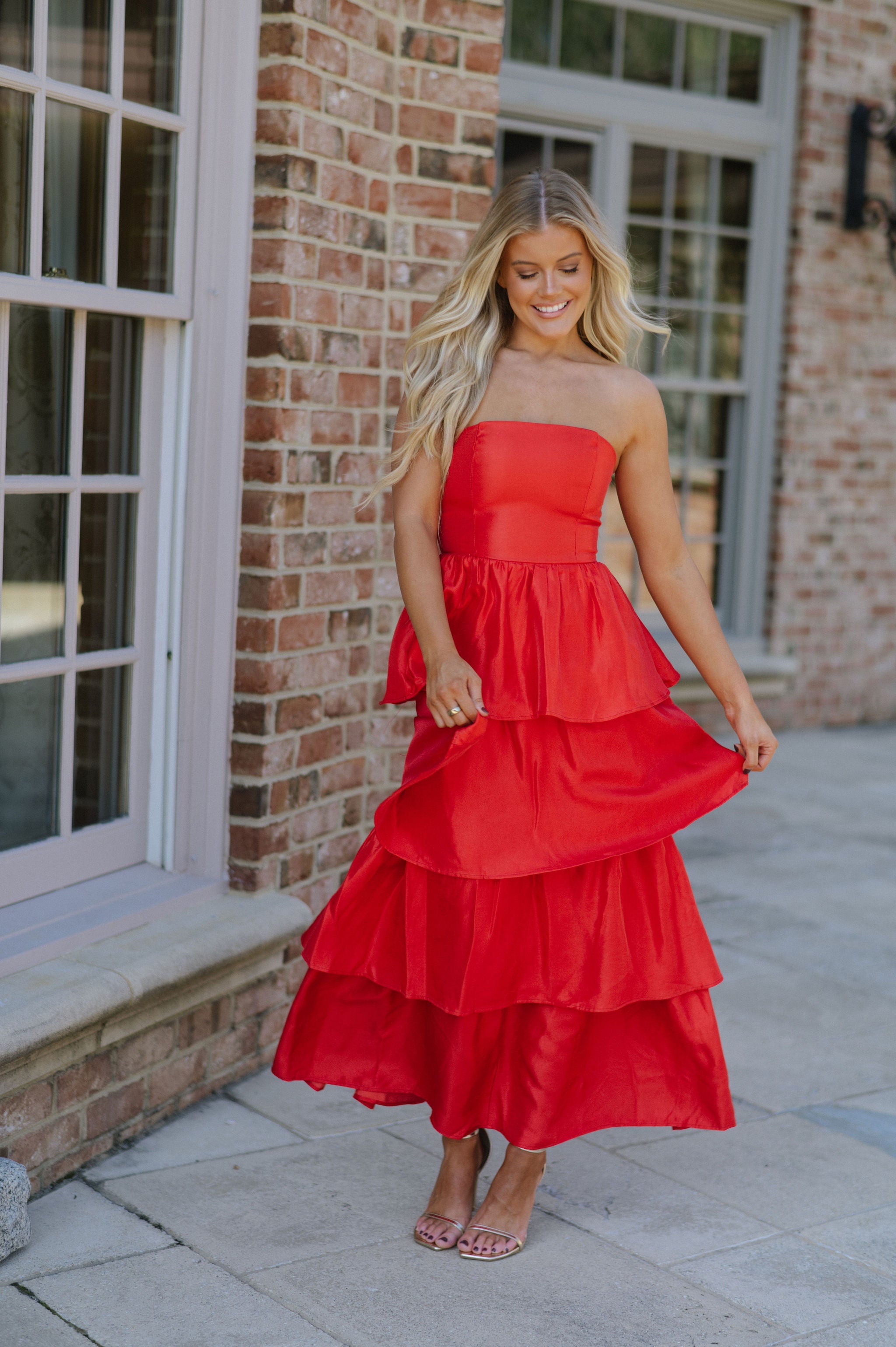 Kourtney Ruffle Maxi Dress-Red