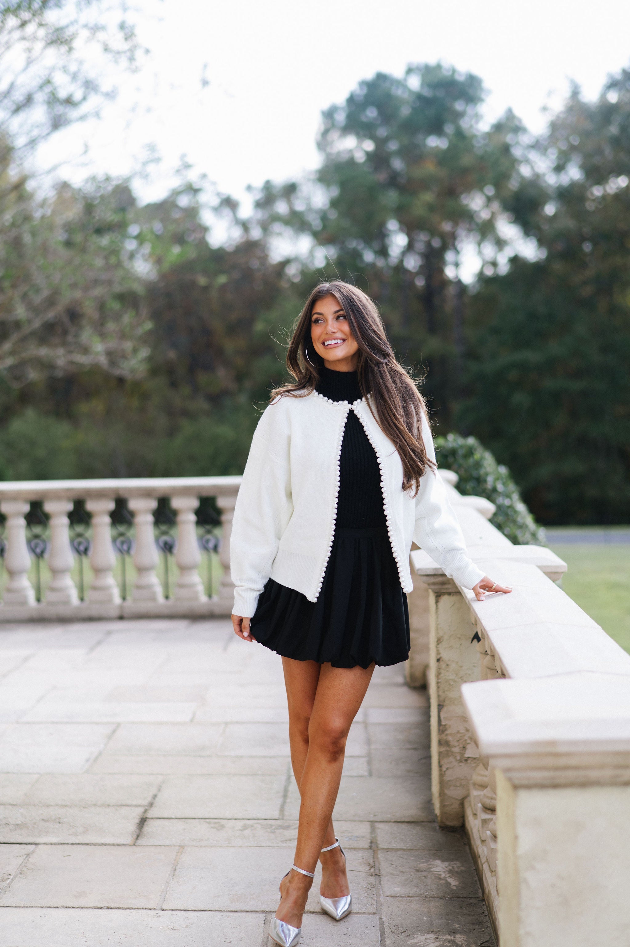 Pearl Trim Sweater Cardigan-Ivory