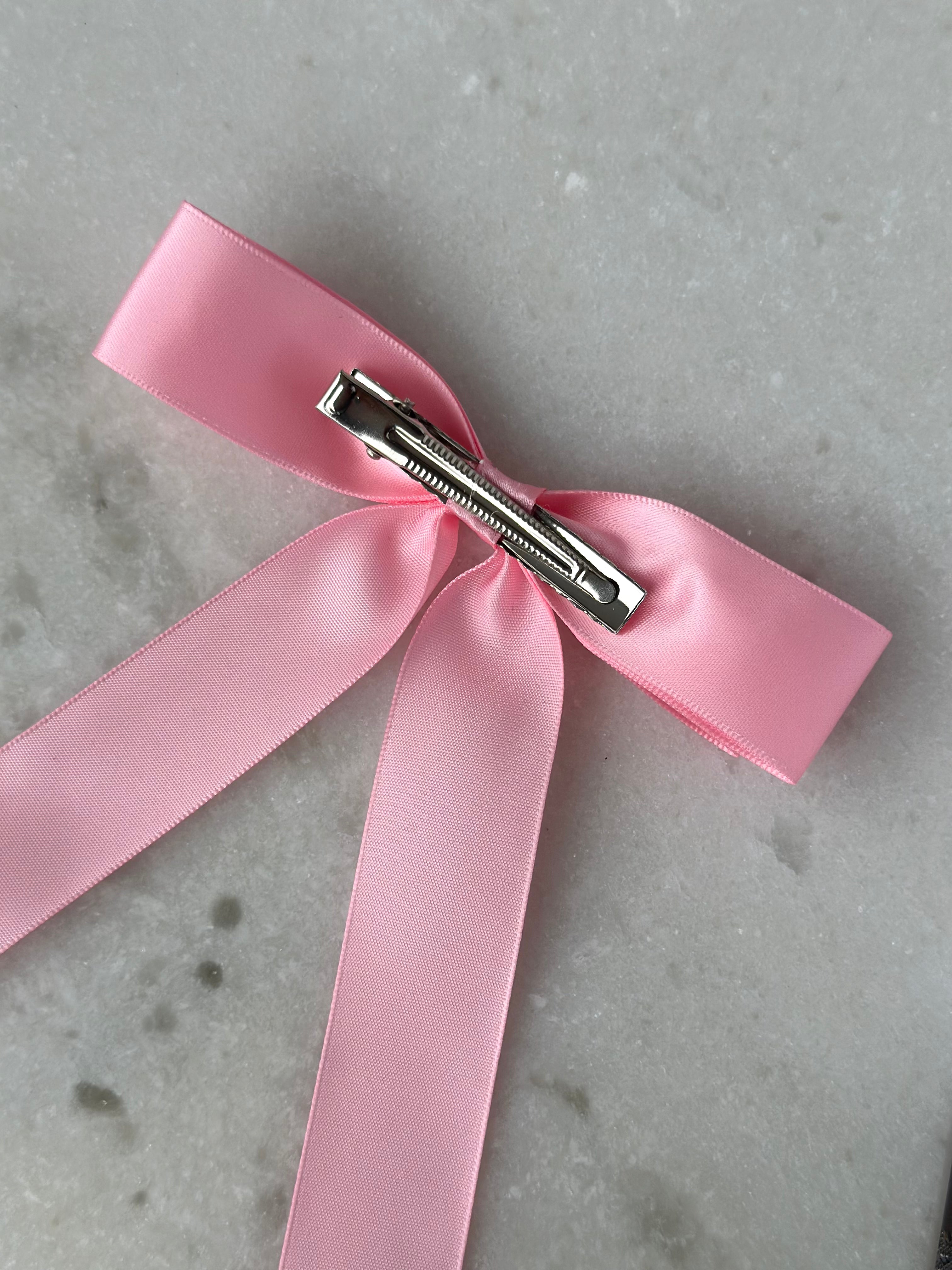 Satin Bow Hair Clip- Baby Pink