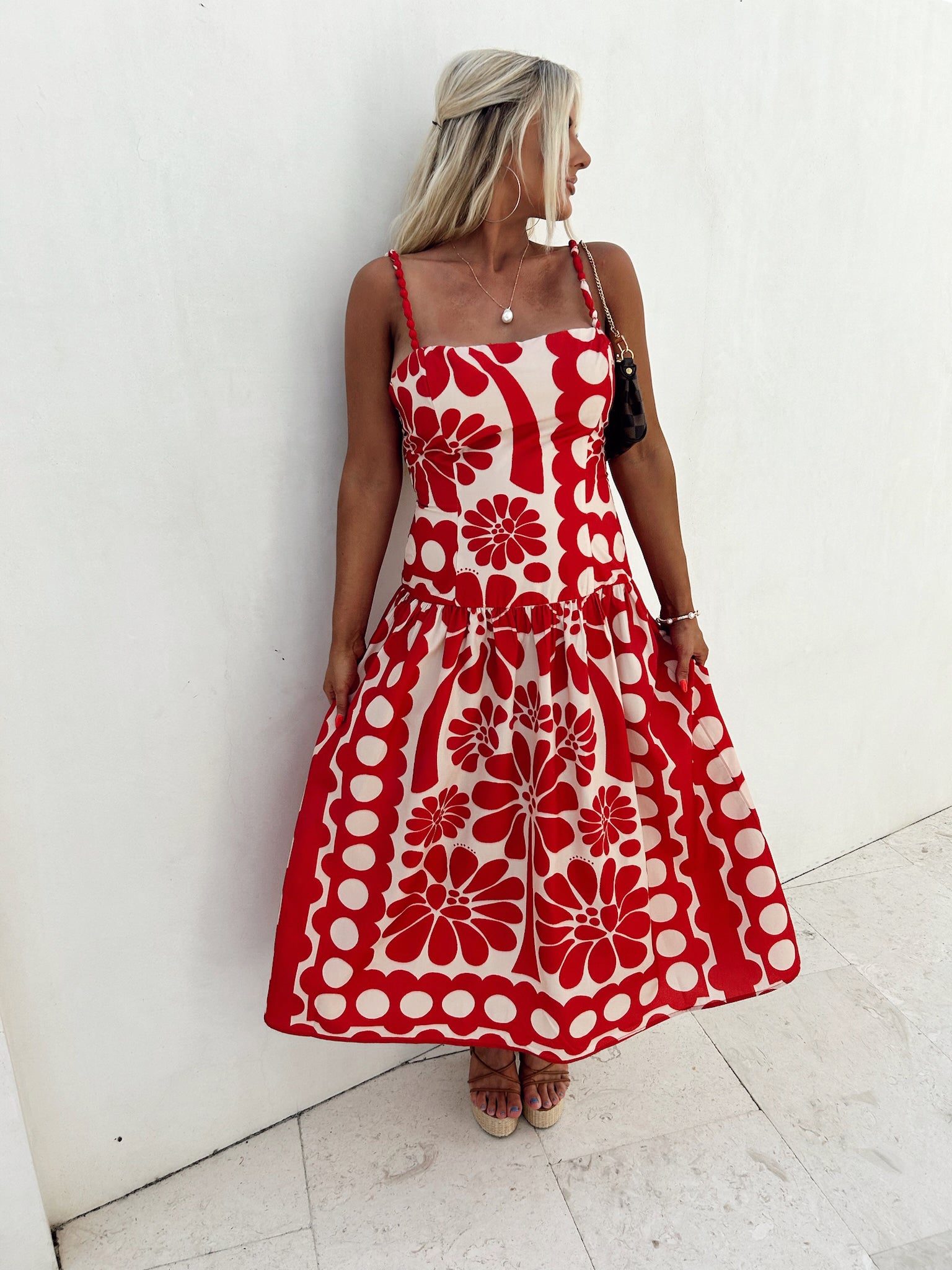 Finley Printed Dress-Red